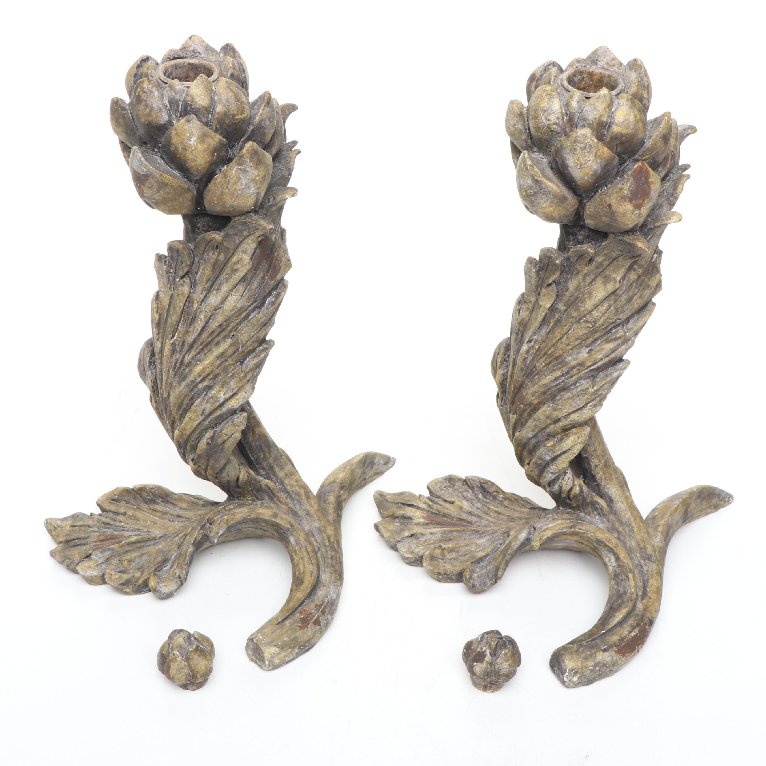 Art Nouveau Style Sculptural Artichoke Candlesticks