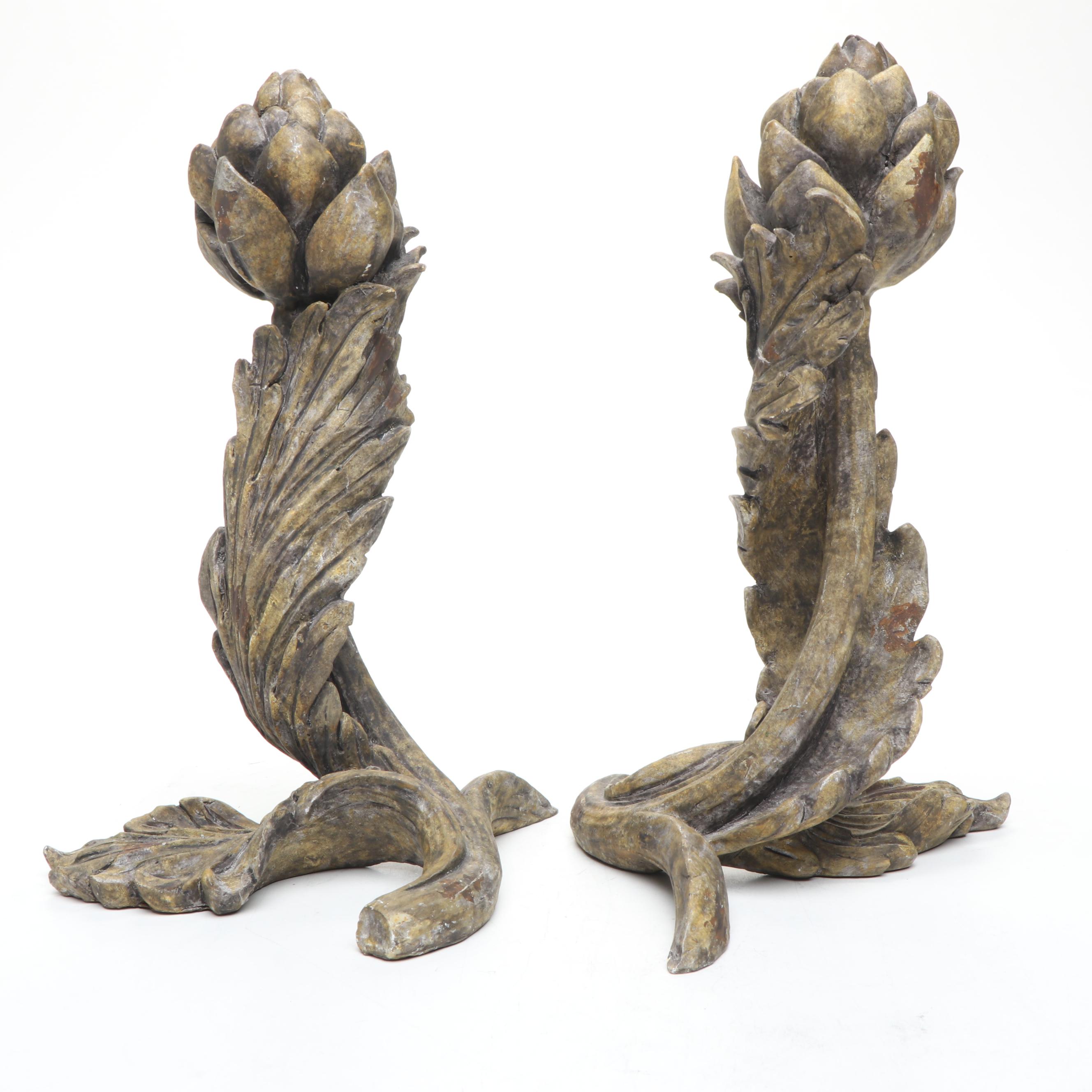 Art Nouveau Style Sculptural Artichoke Candlesticks