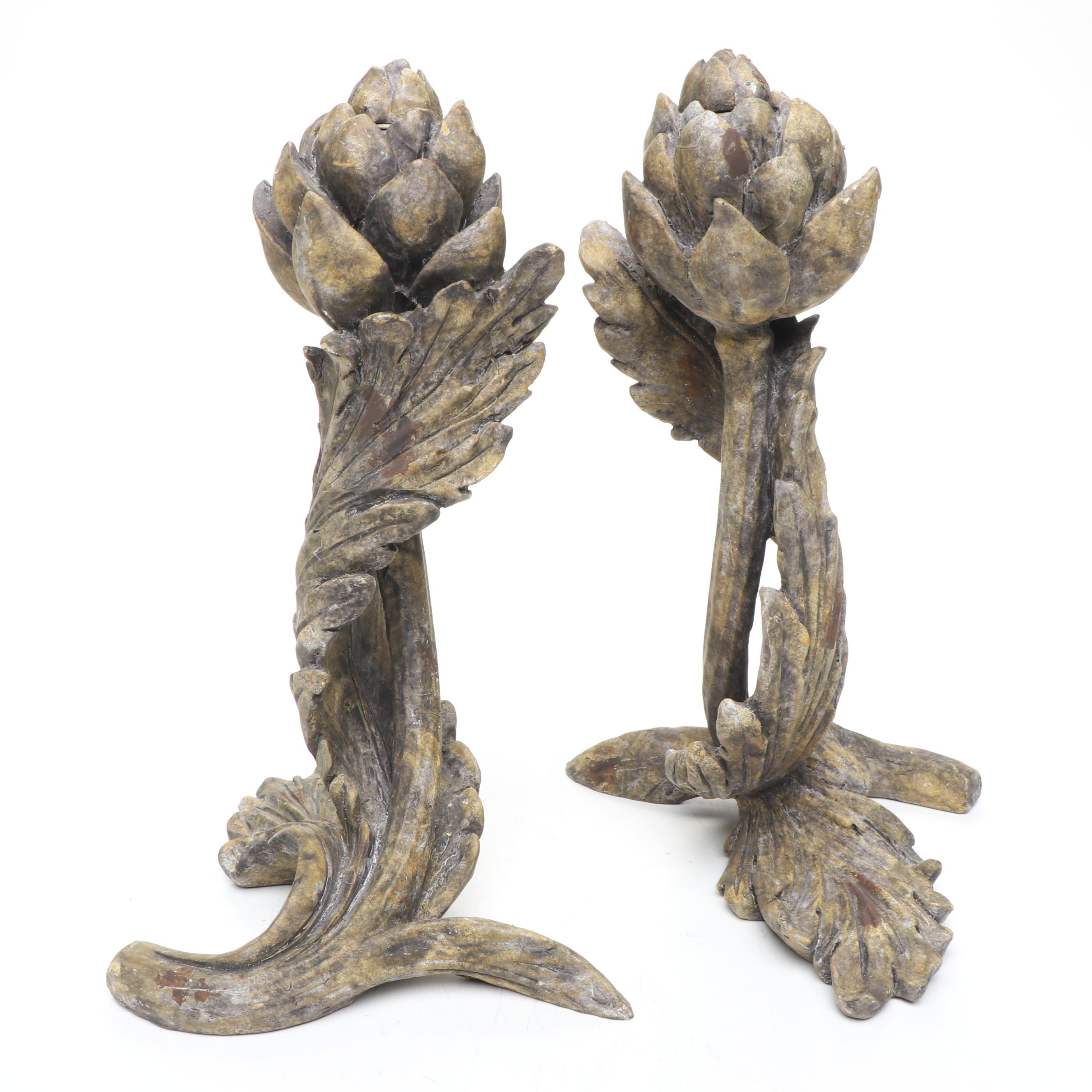 Art Nouveau Style Sculptural Artichoke Candlesticks