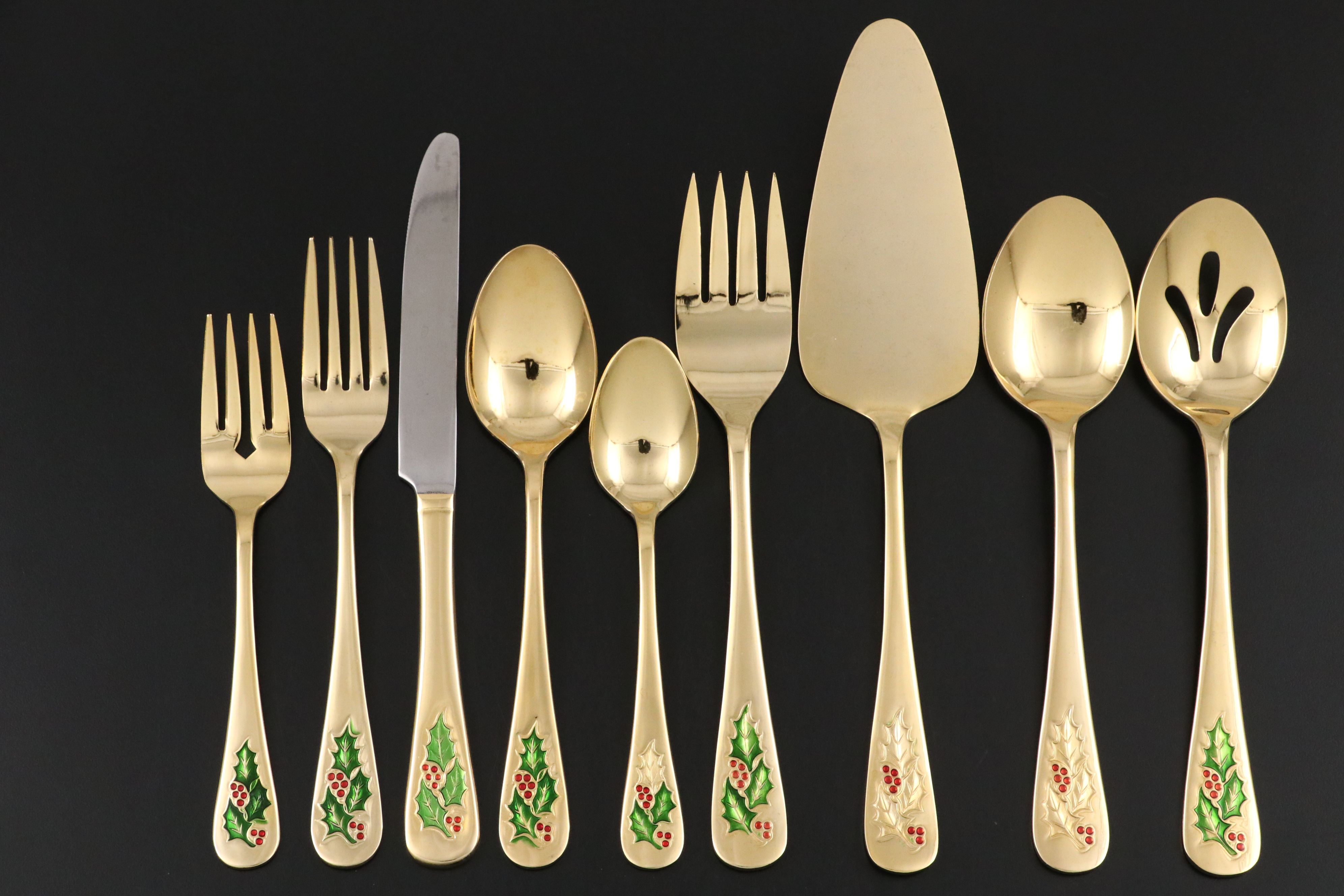 Japanese Gold Finish Holly Handle Flatware