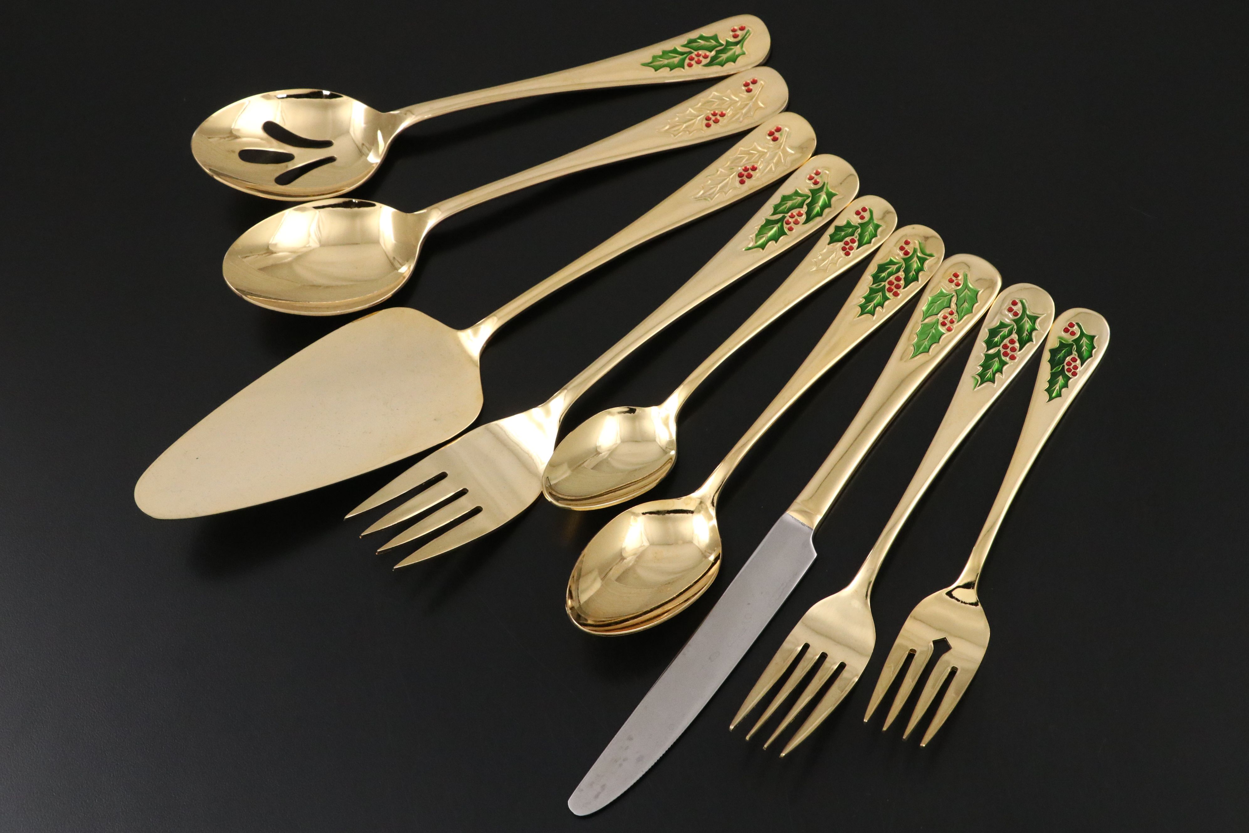 Japanese Gold Finish Holly Handle Flatware