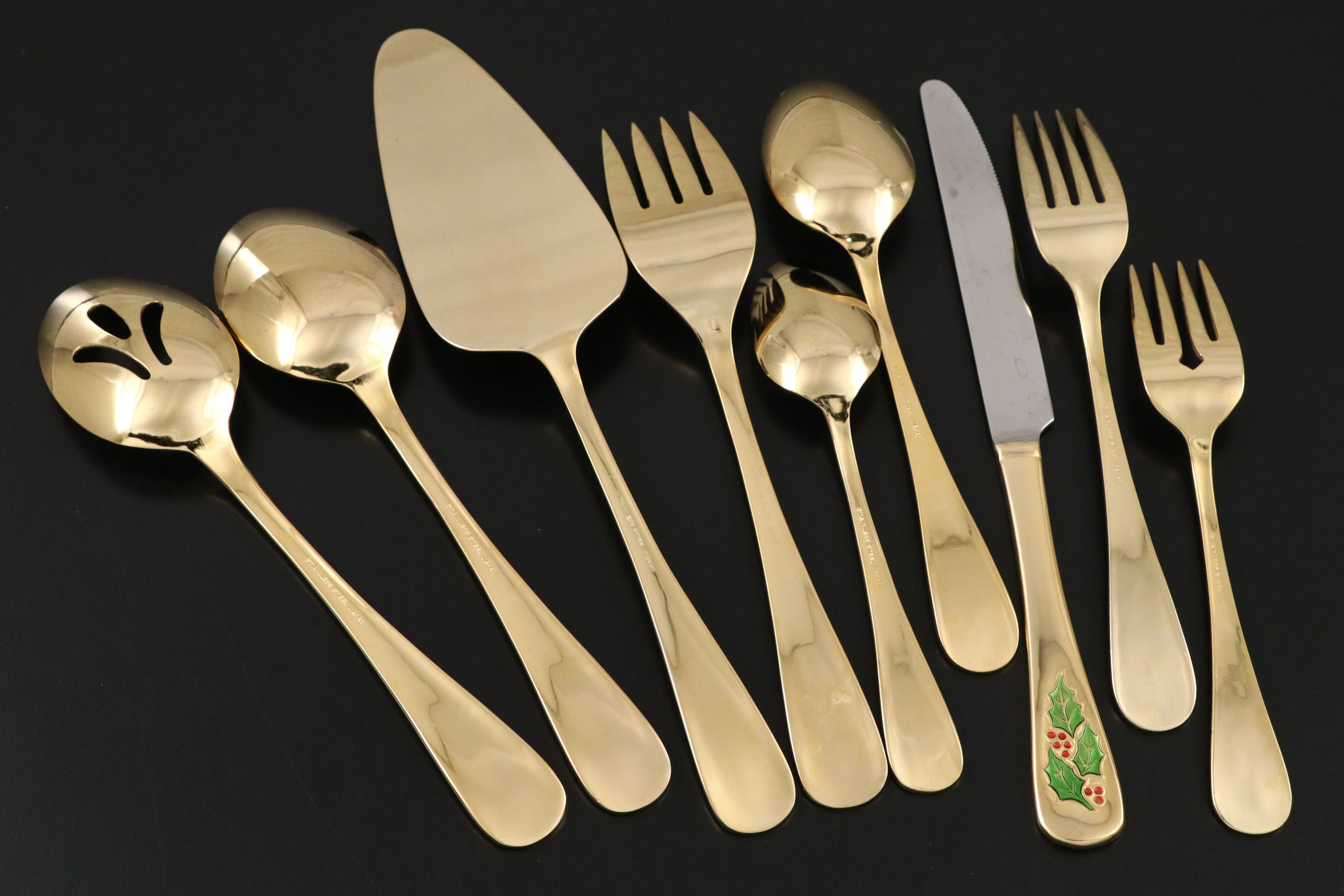 Japanese Gold Finish Holly Handle Flatware