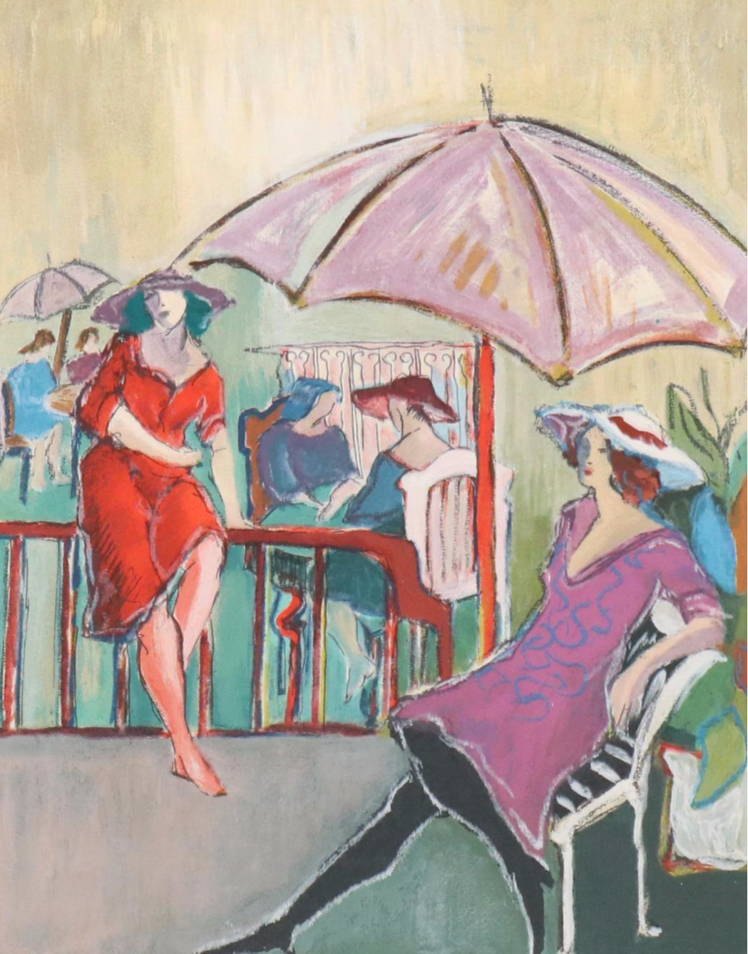 Patricia Govezensky Serigraph of Figures at Outdoor Café