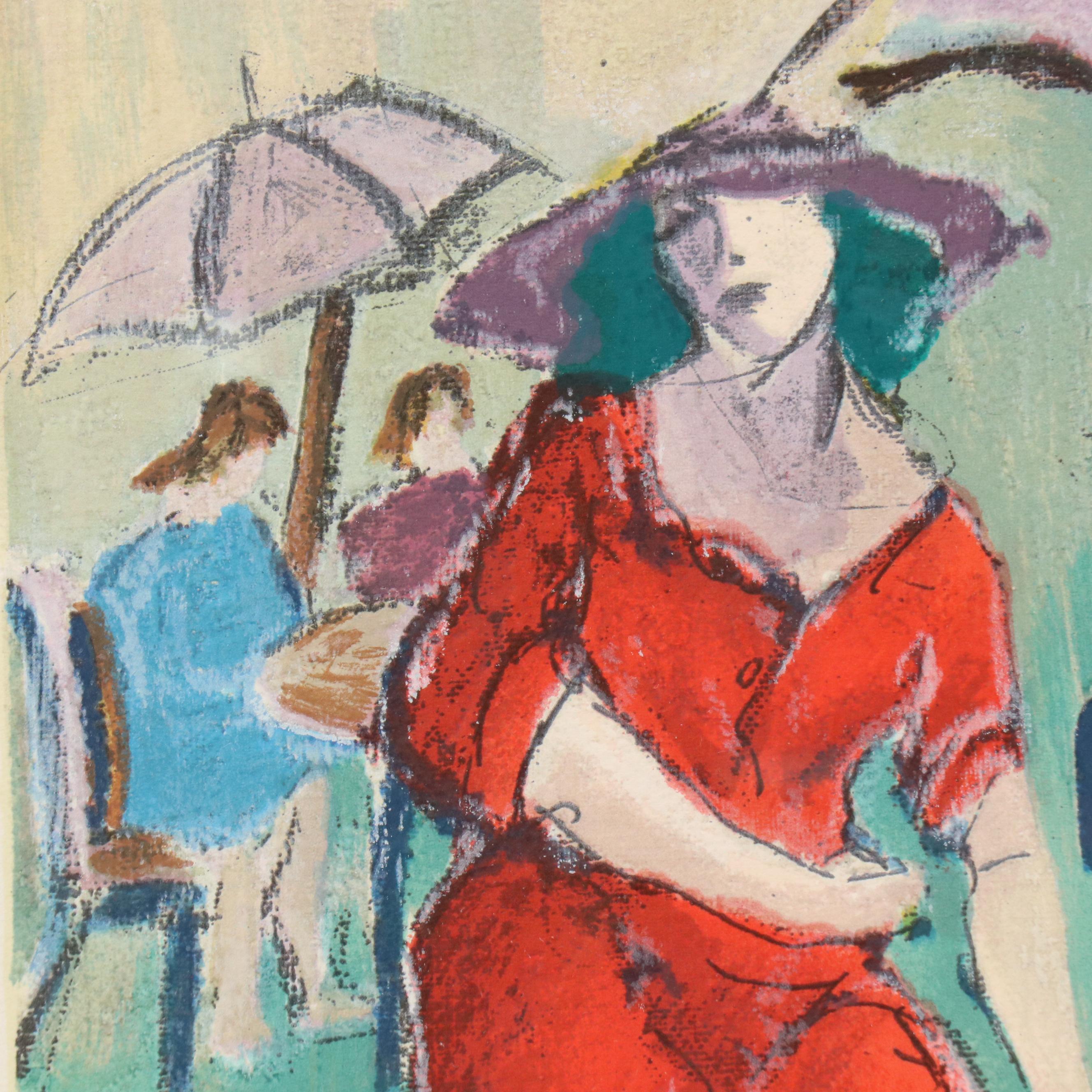 Patricia Govezensky Serigraph of Figures at Outdoor Café