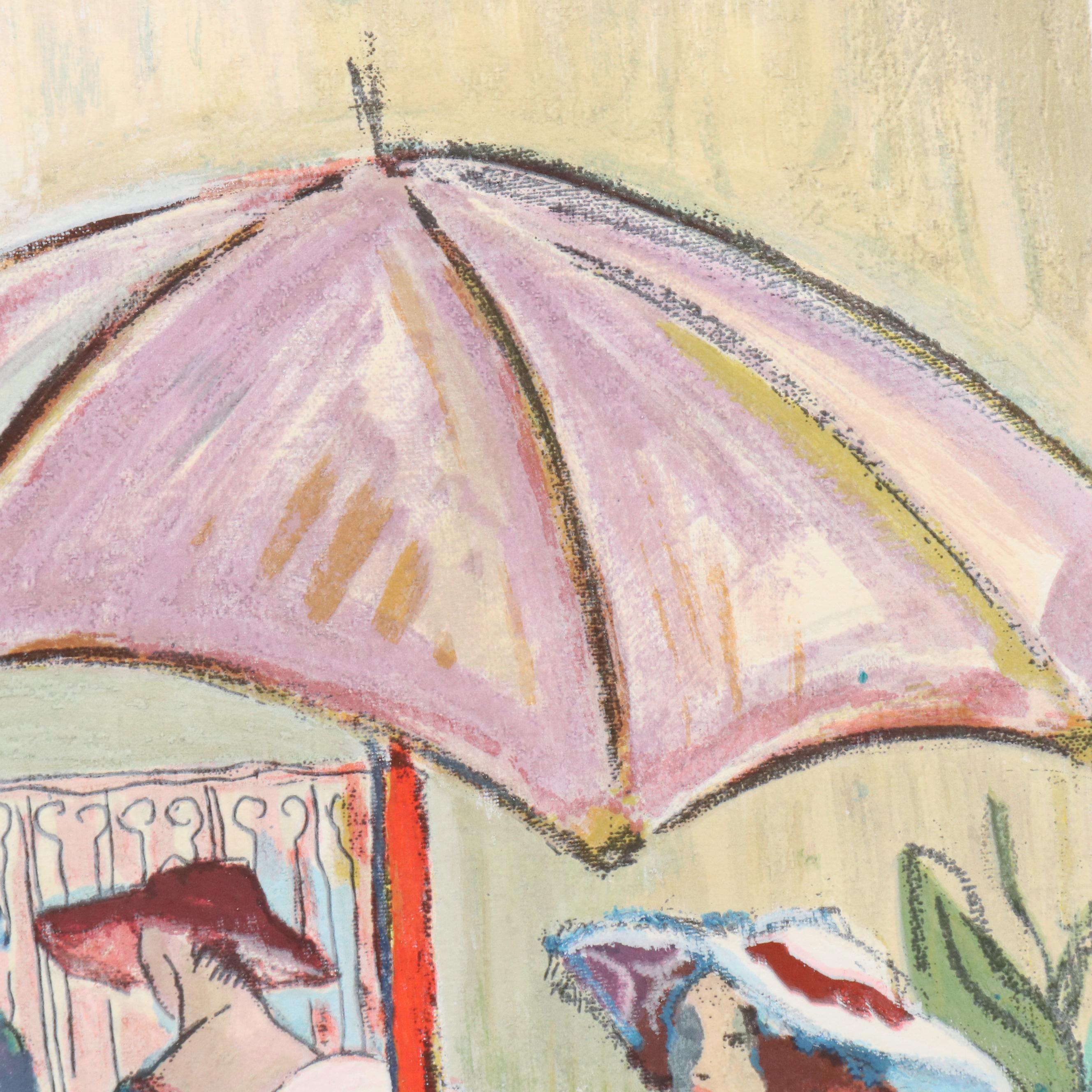 Patricia Govezensky Serigraph of Figures at Outdoor Café