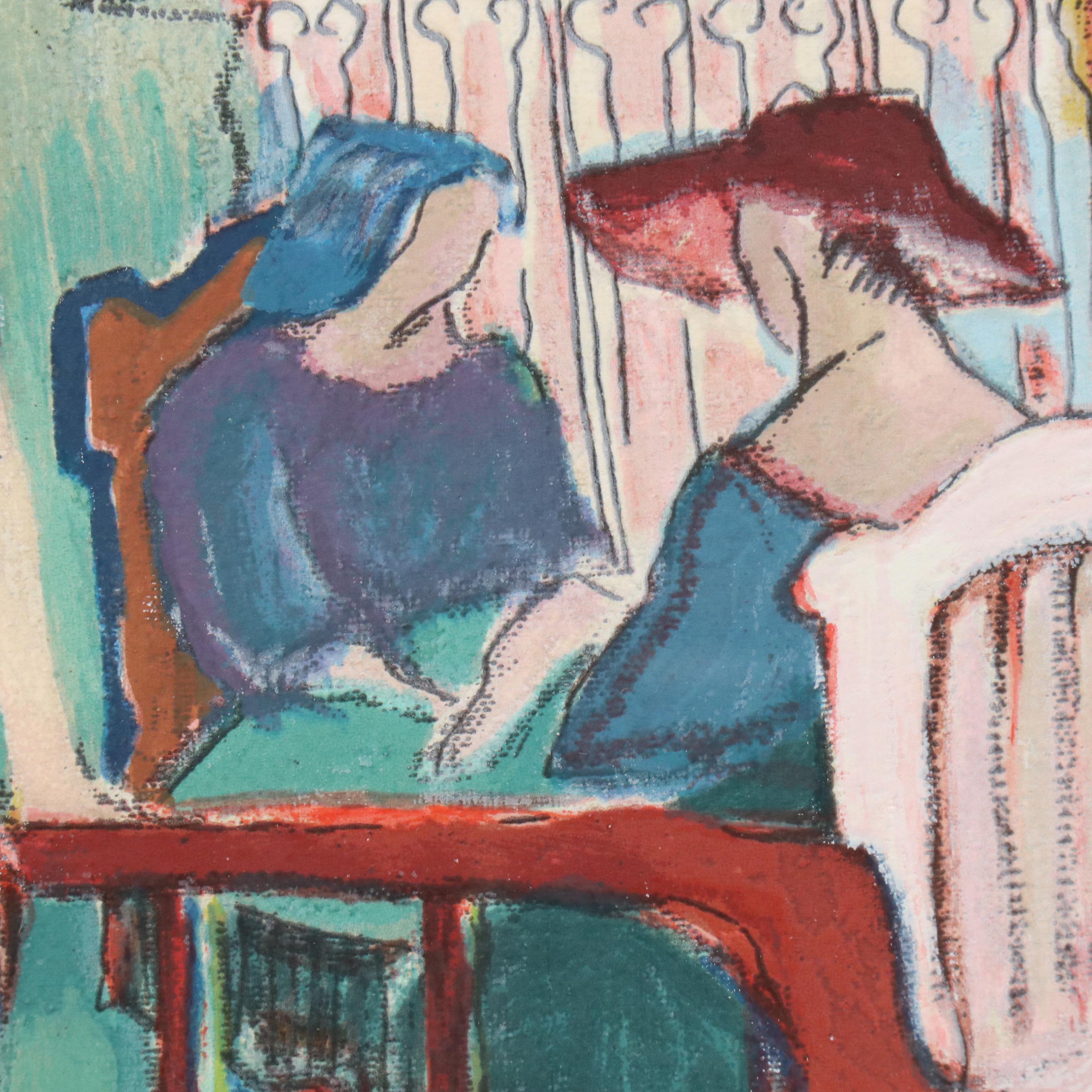 Patricia Govezensky Serigraph of Figures at Outdoor Café