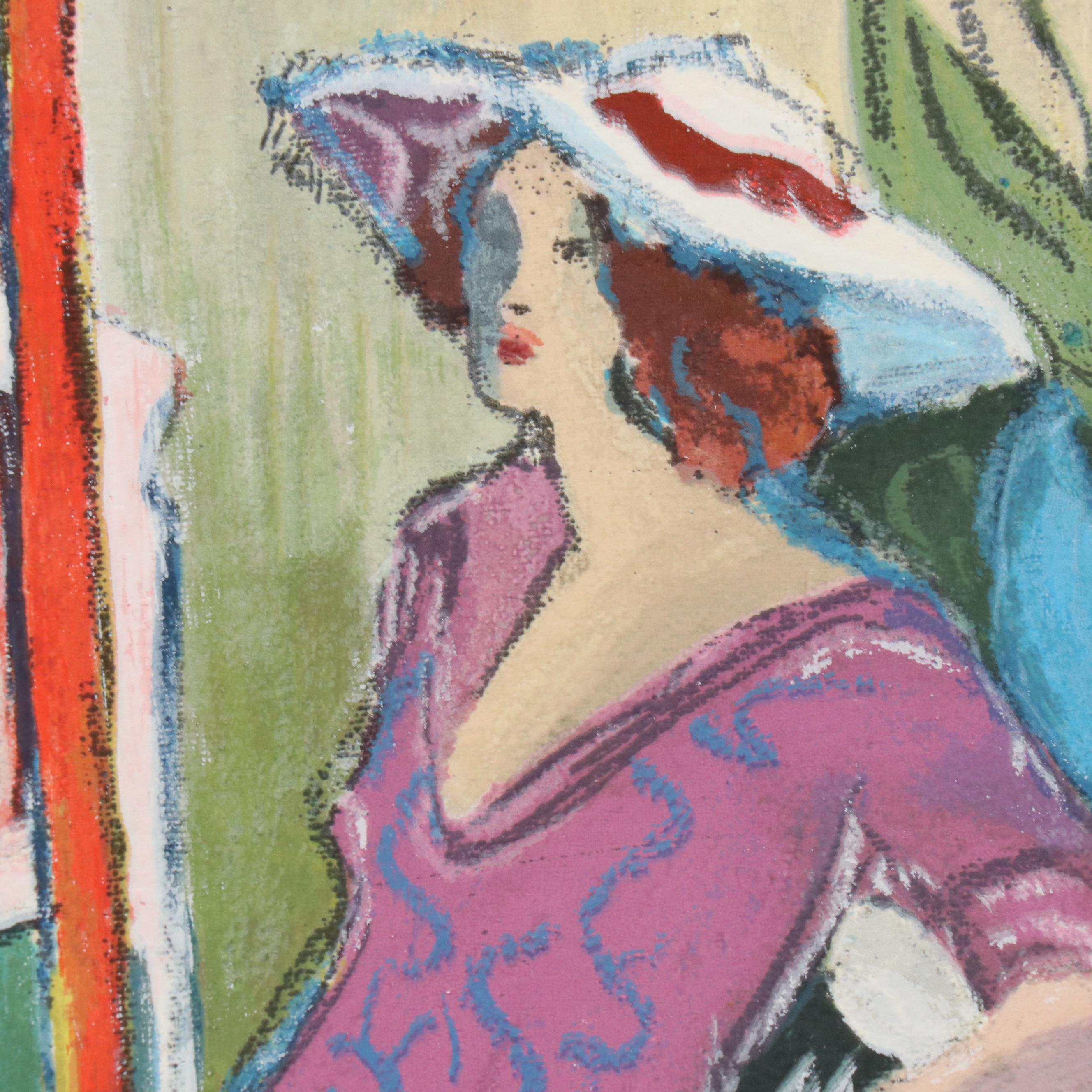 Patricia Govezensky Serigraph of Figures at Outdoor Café