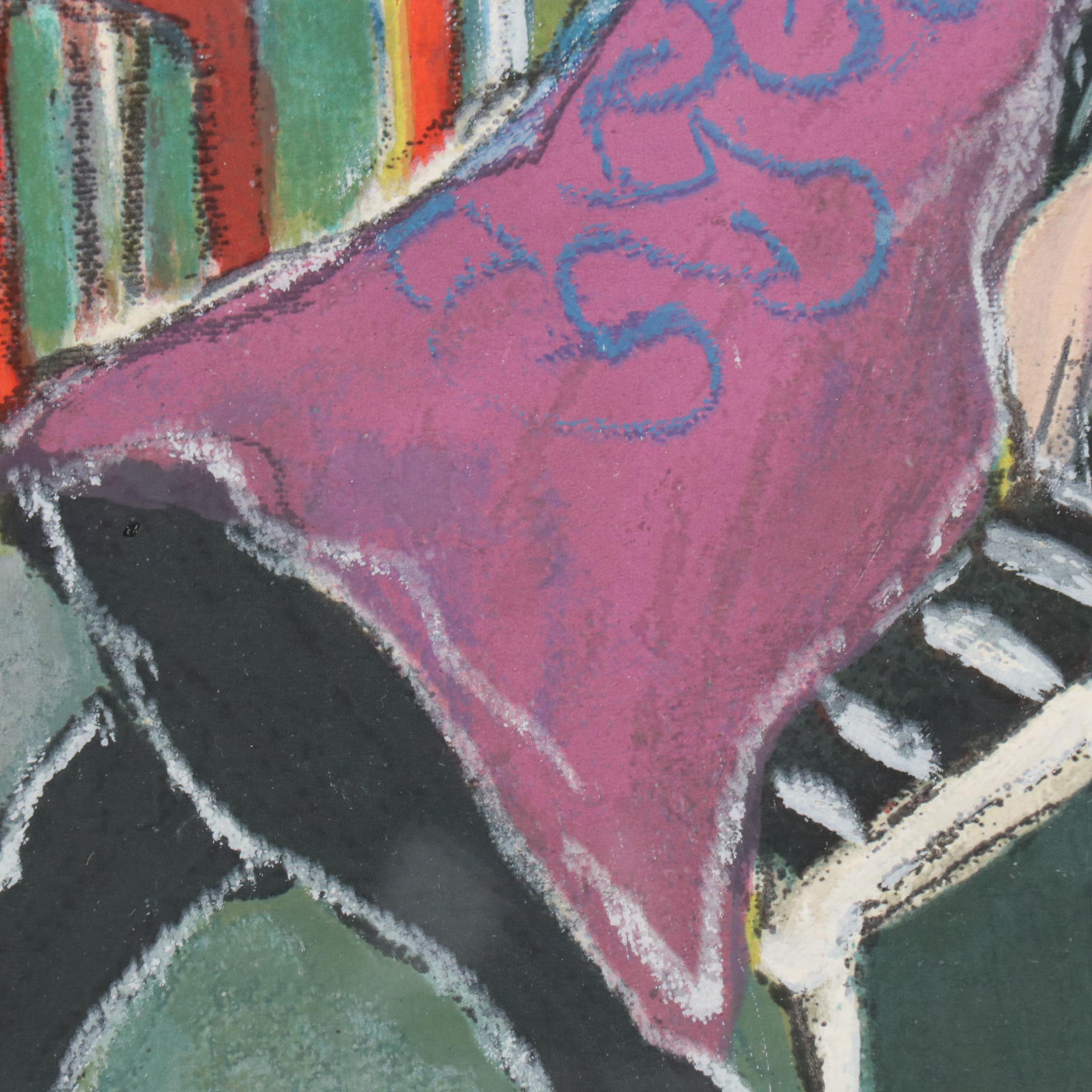 Patricia Govezensky Serigraph of Figures at Outdoor Café