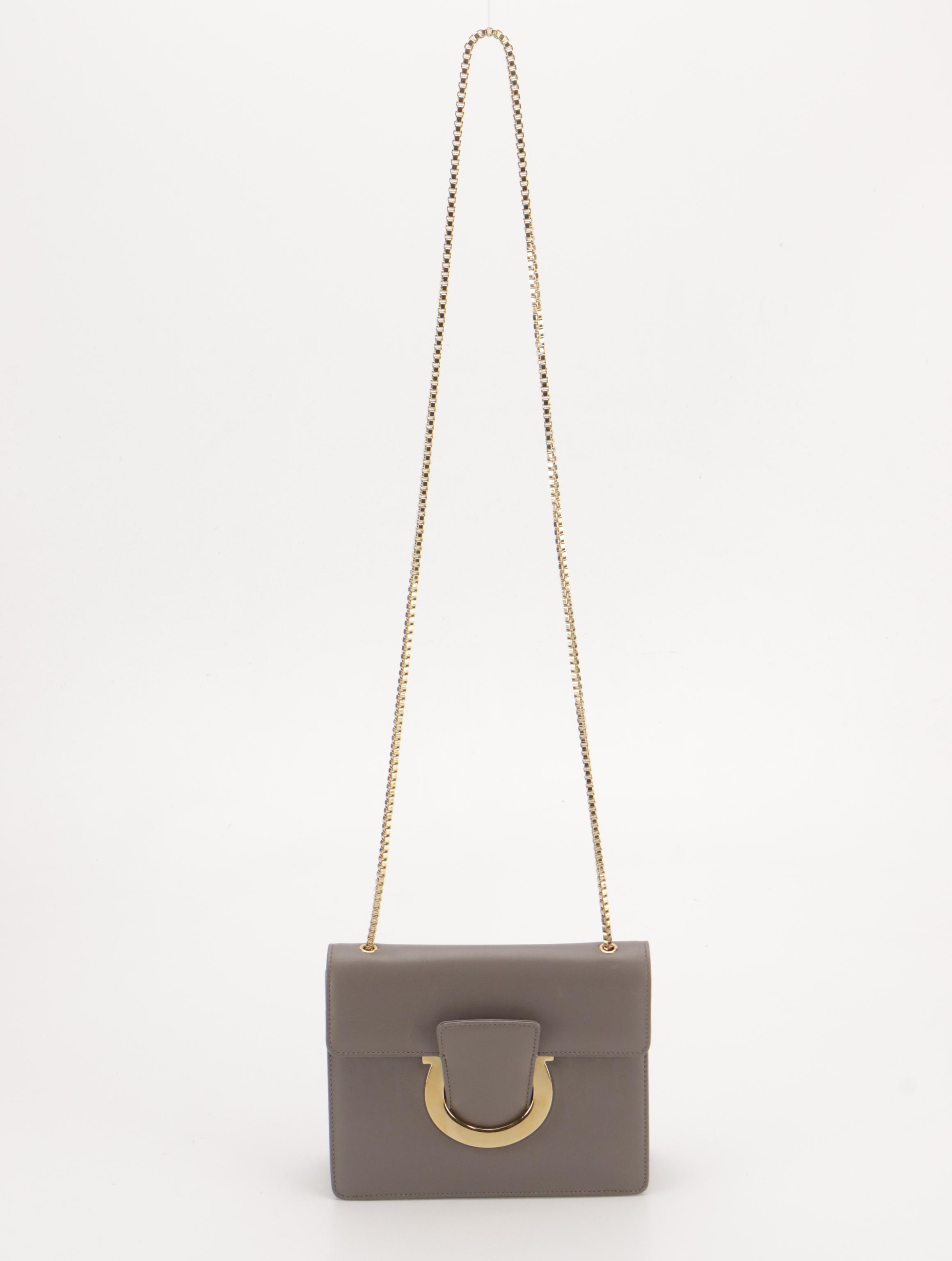 Salvatore Ferragamo Flap Shoulder Bag in Grey Smooth Leather