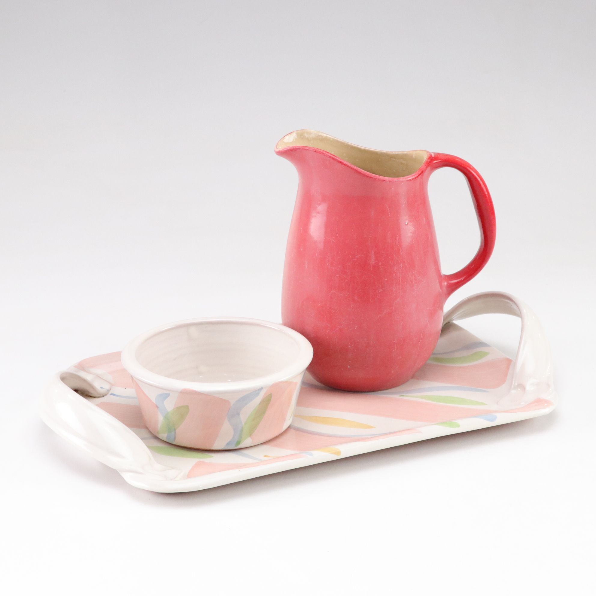 Handcrafted Terracotta Platter and Bowl with Red Pitcher, 1990s