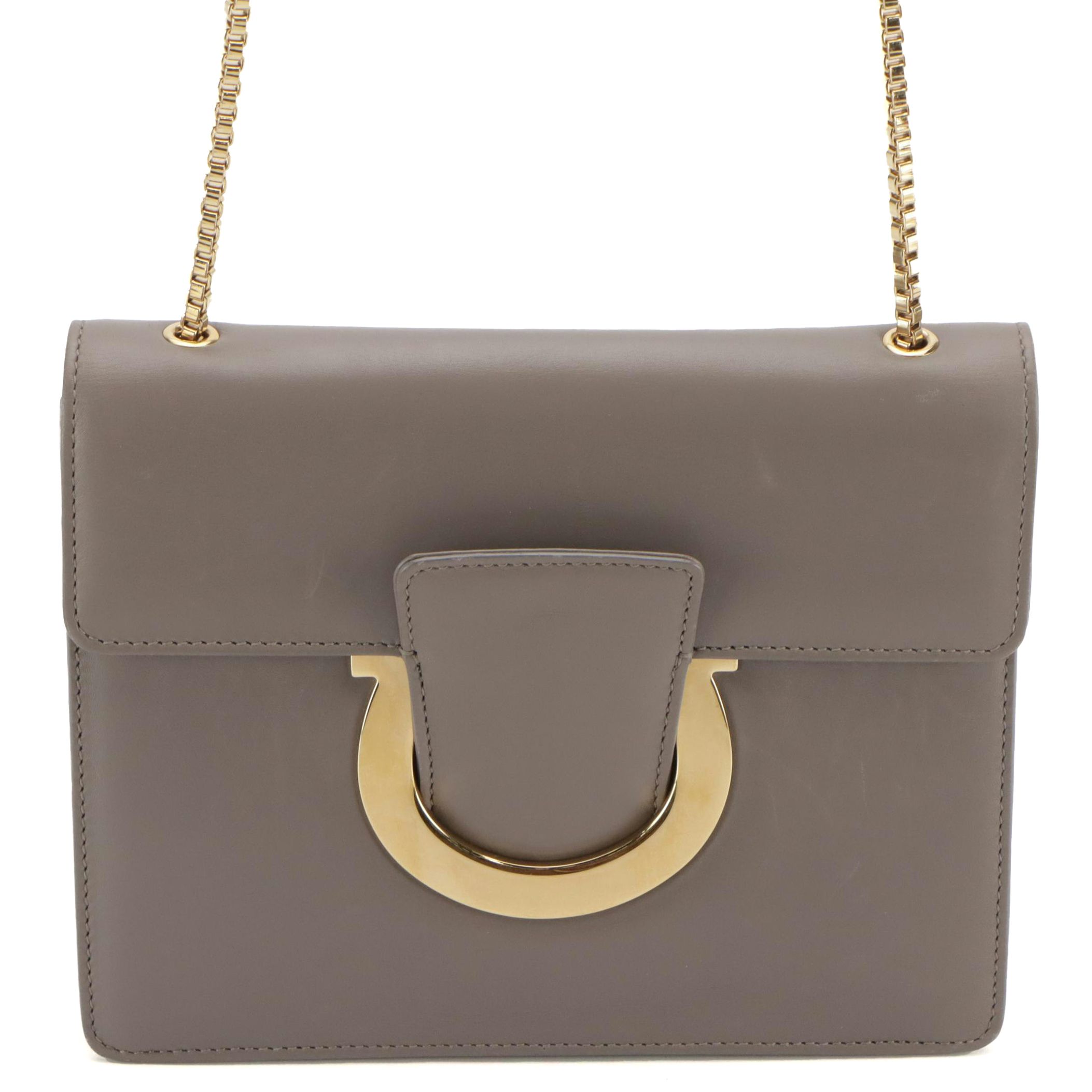 Salvatore Ferragamo Flap Shoulder Bag in Grey Smooth Leather