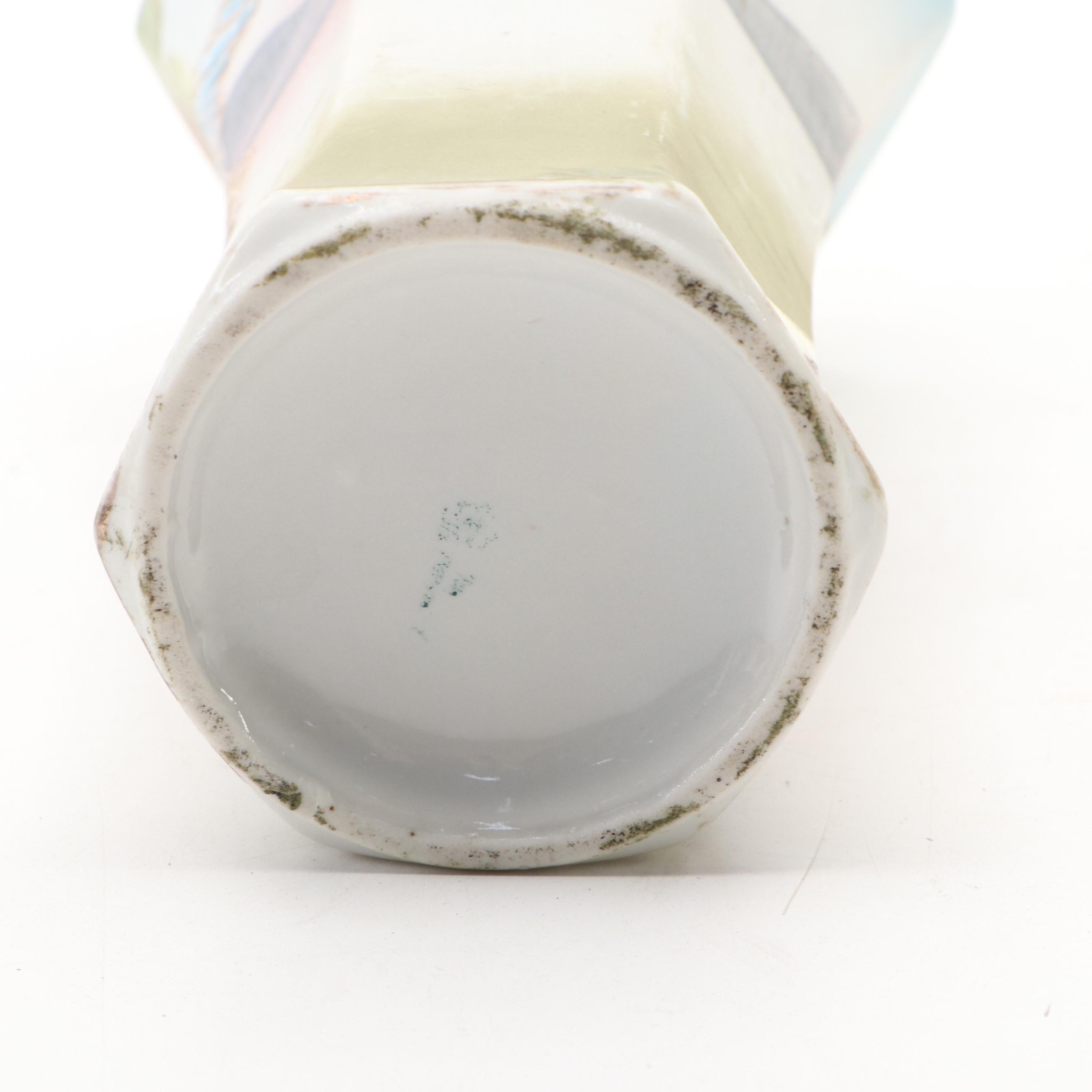 Japanese Hand-Painted Landscape Porcelain Vase and Hatpin Holder