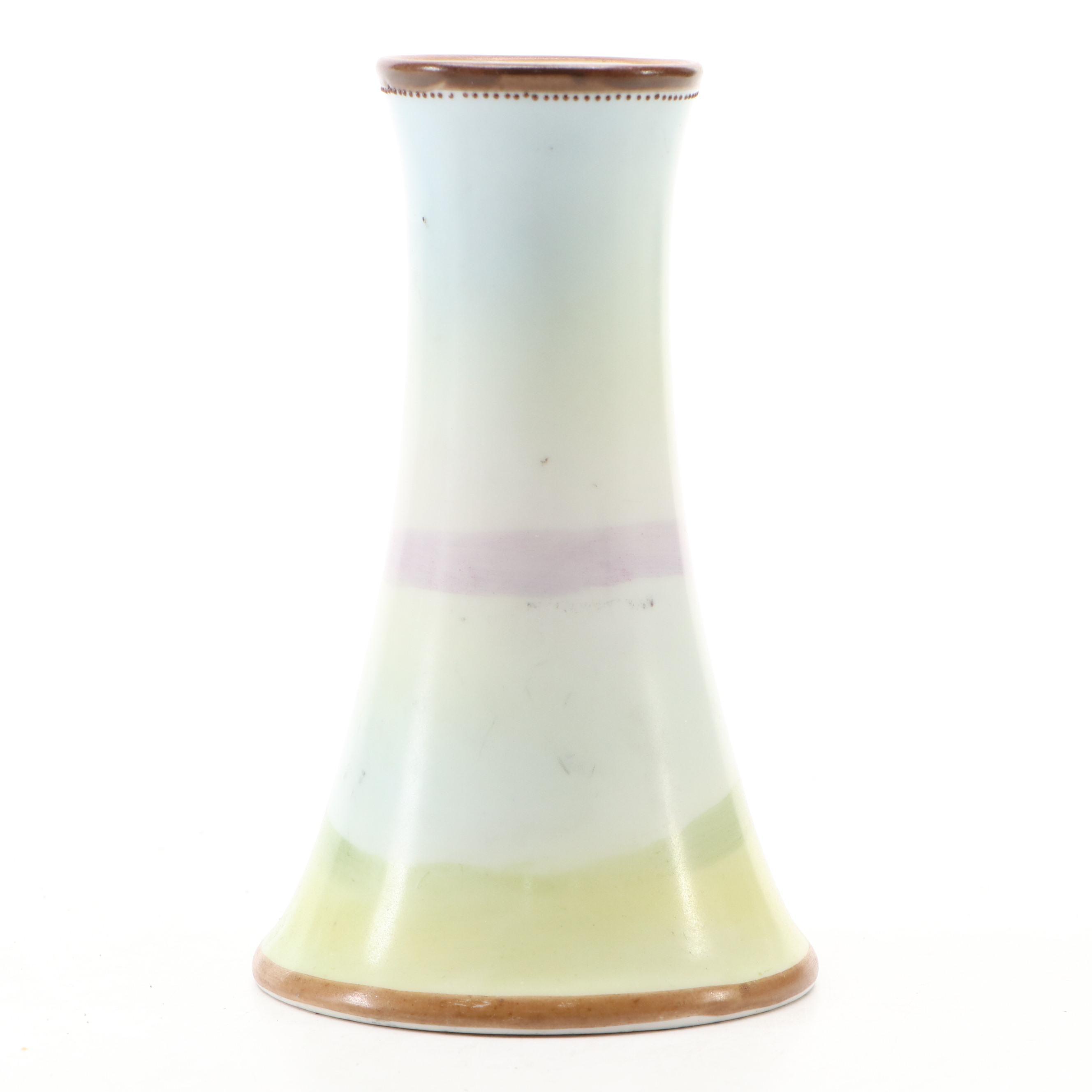 Japanese Hand-Painted Landscape Porcelain Vase and Hatpin Holder