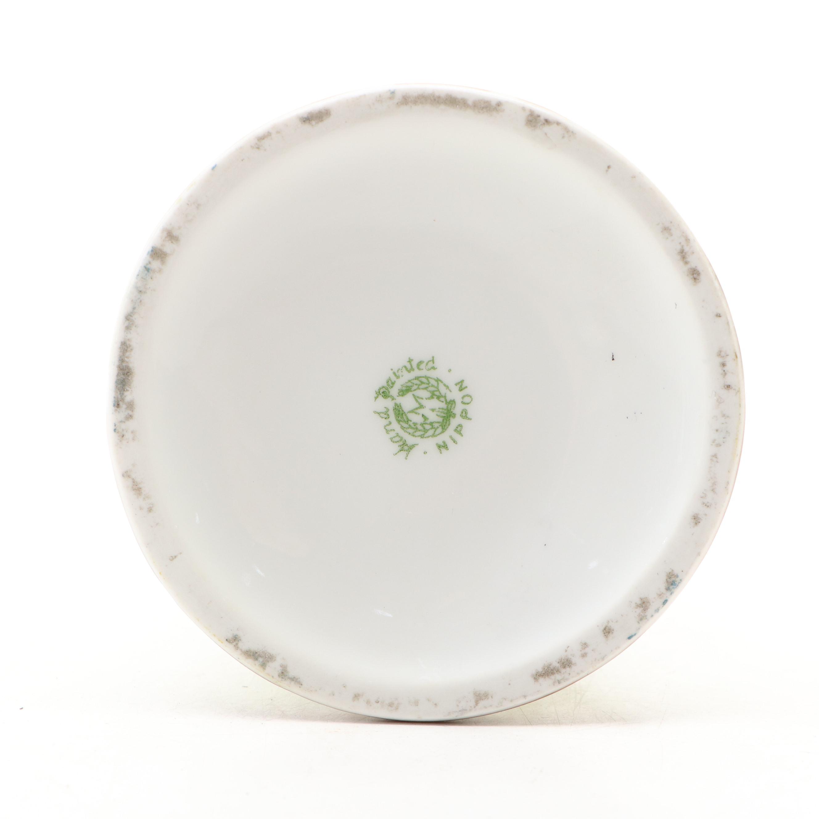 Japanese Hand-Painted Landscape Porcelain Vase and Hatpin Holder