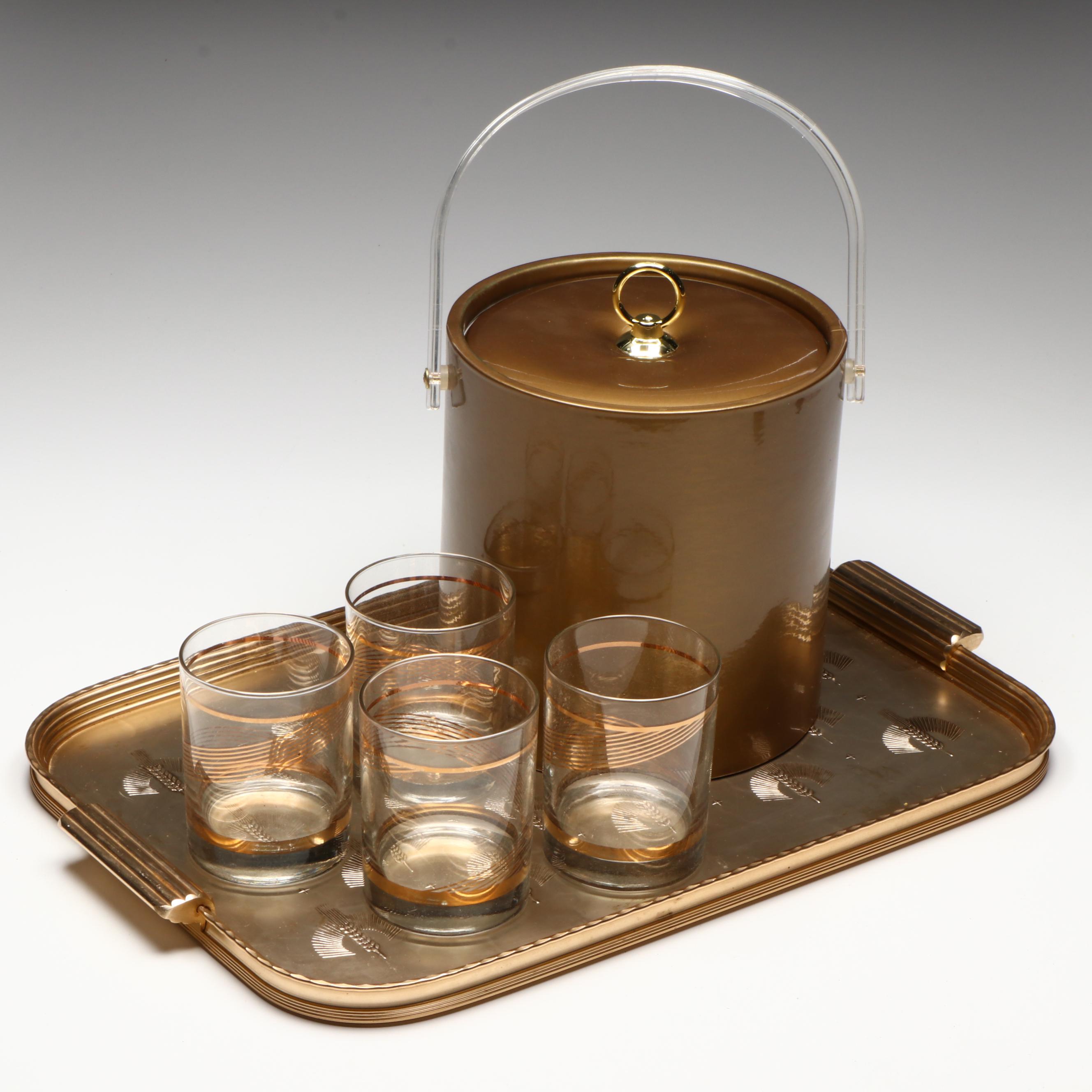 Arthur Armour Mid Century Modern Aluminum Tray with Tumblers and Ice Bucket