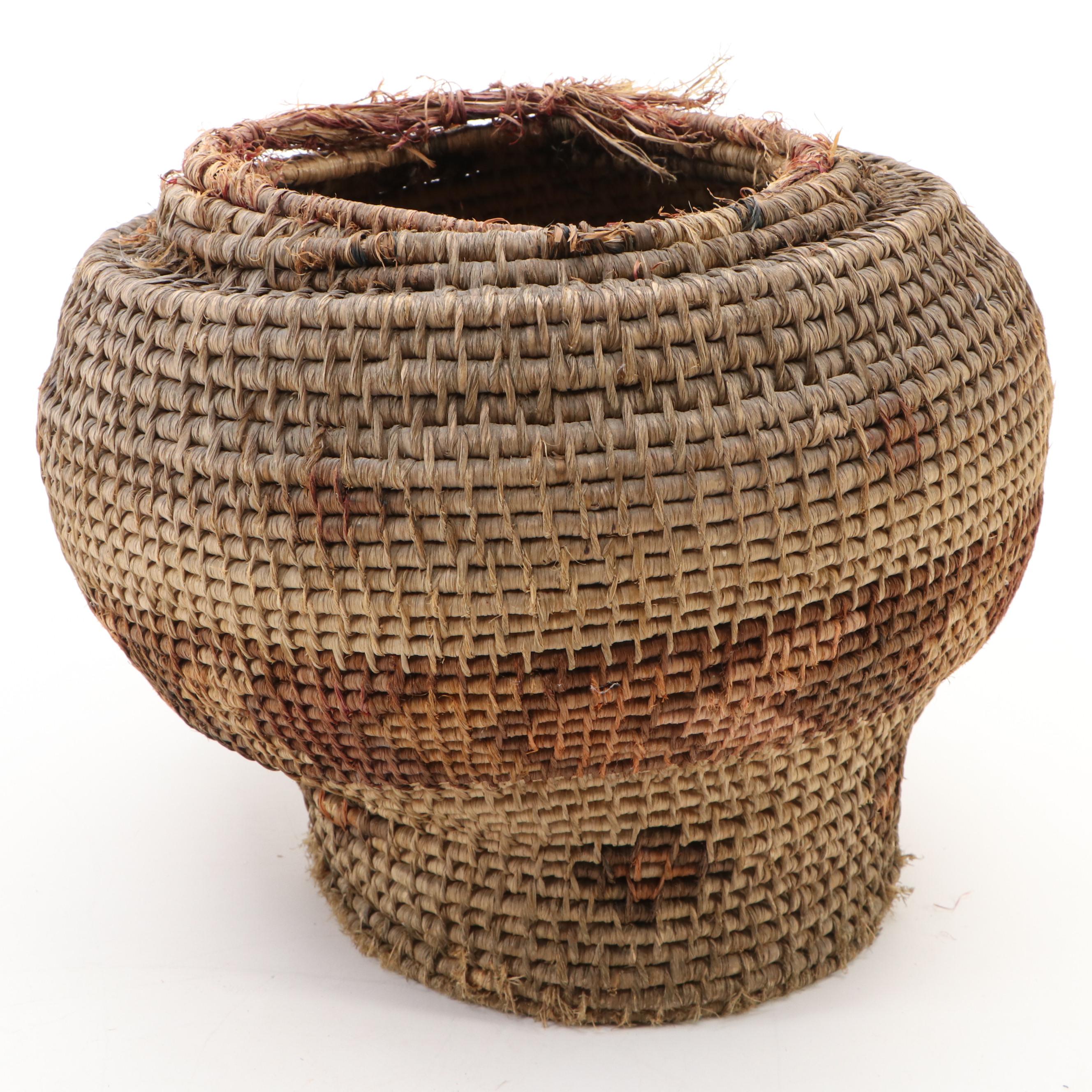 Native American Style Coiled Hand-Woven and Hard Rope Baskets