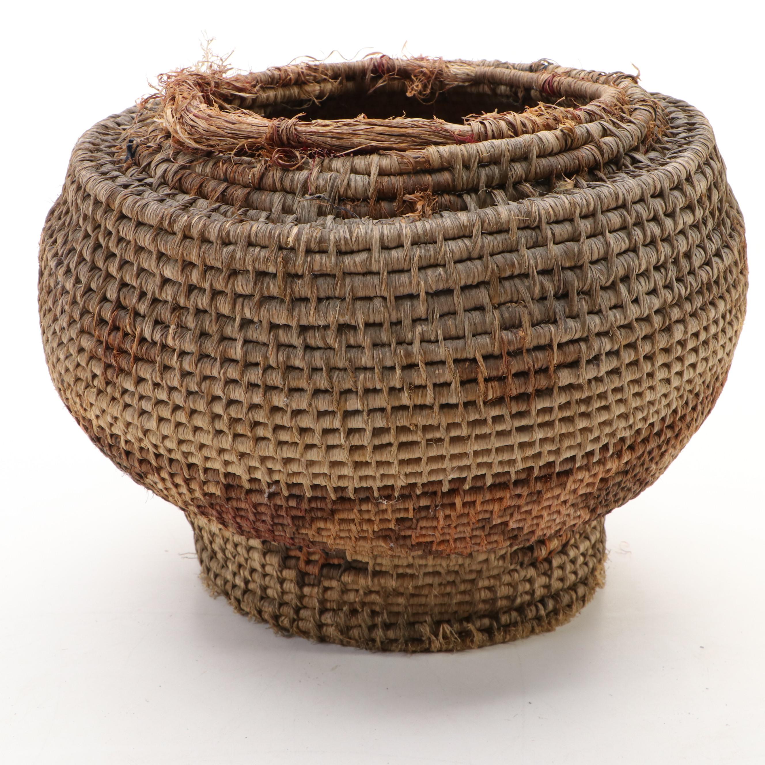 Native American Style Coiled Hand-Woven and Hard Rope Baskets