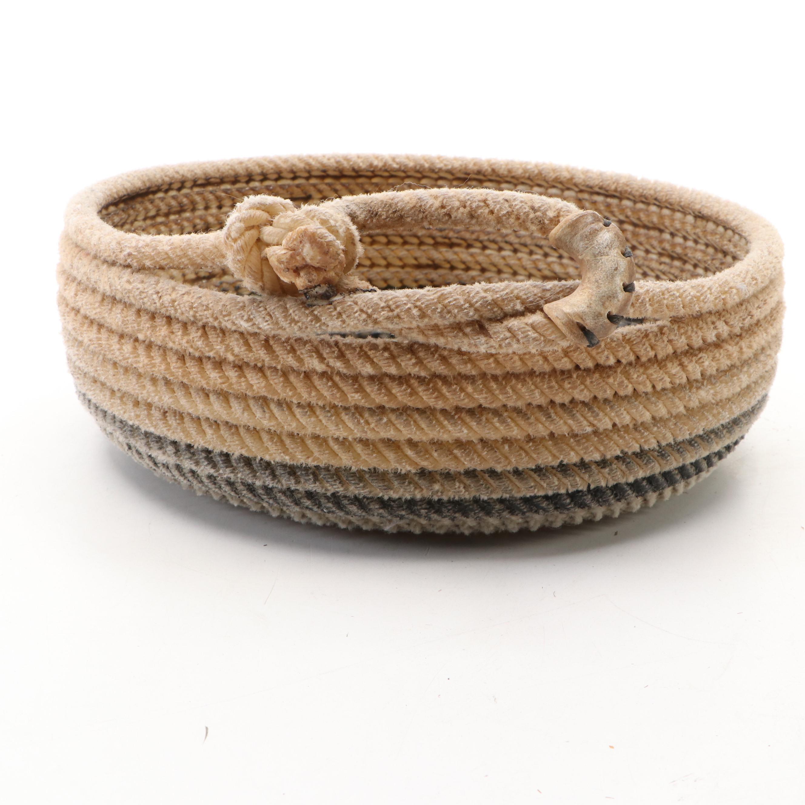 Native American Style Coiled Hand-Woven and Hard Rope Baskets