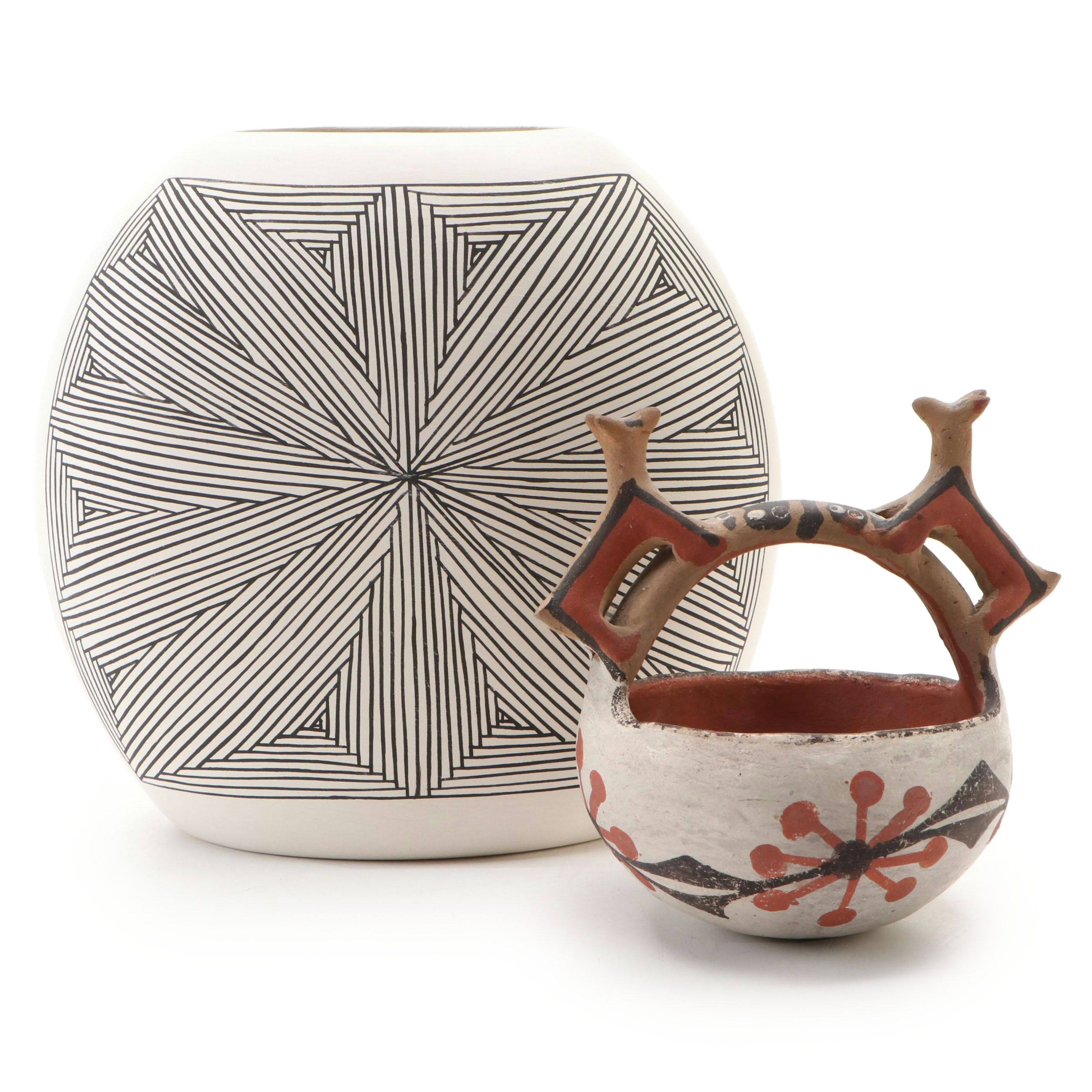 W. Concho Aconma Pottery Vase with Other Earthenware Basket