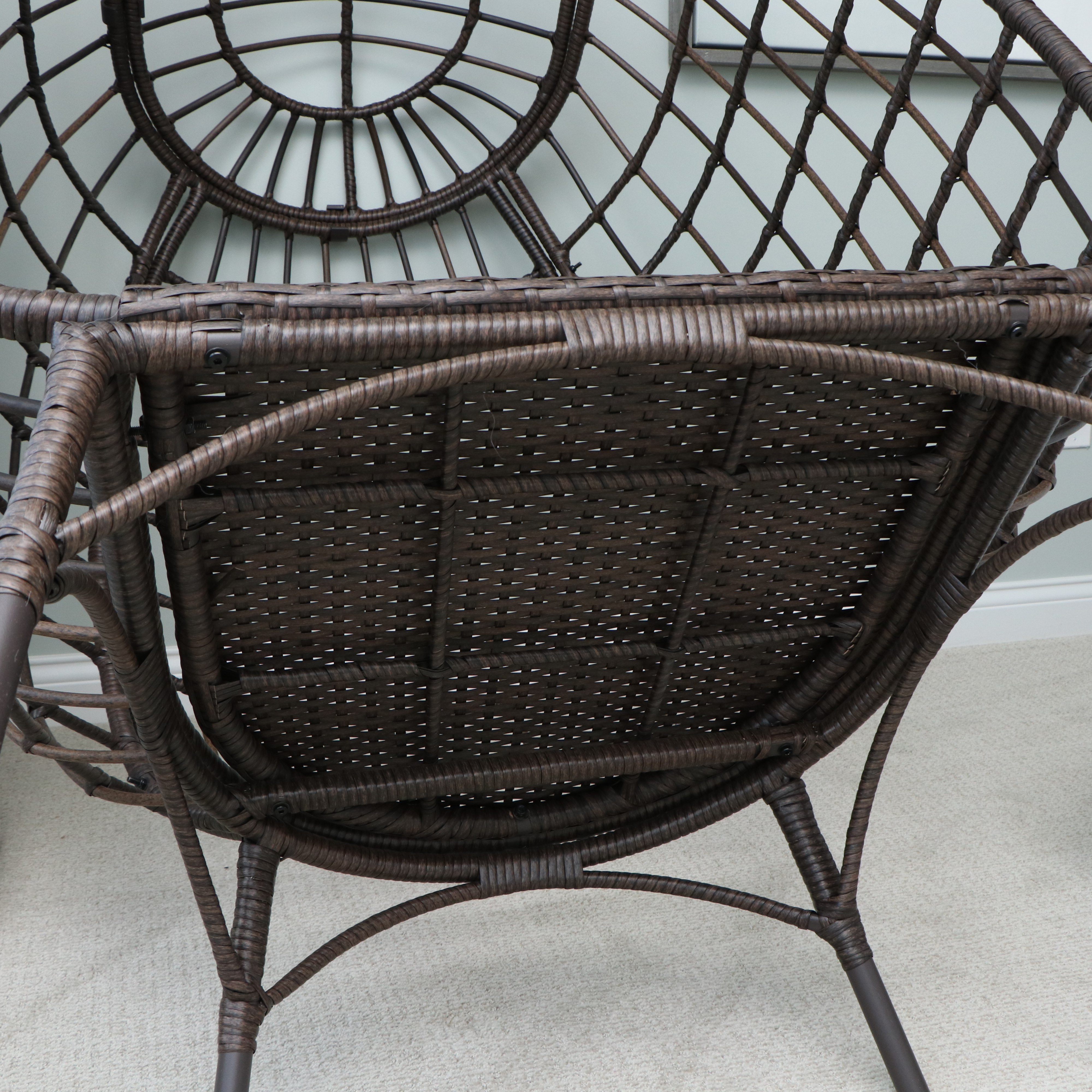 PE Rattan Egg Chair with Faux Fur Pillows