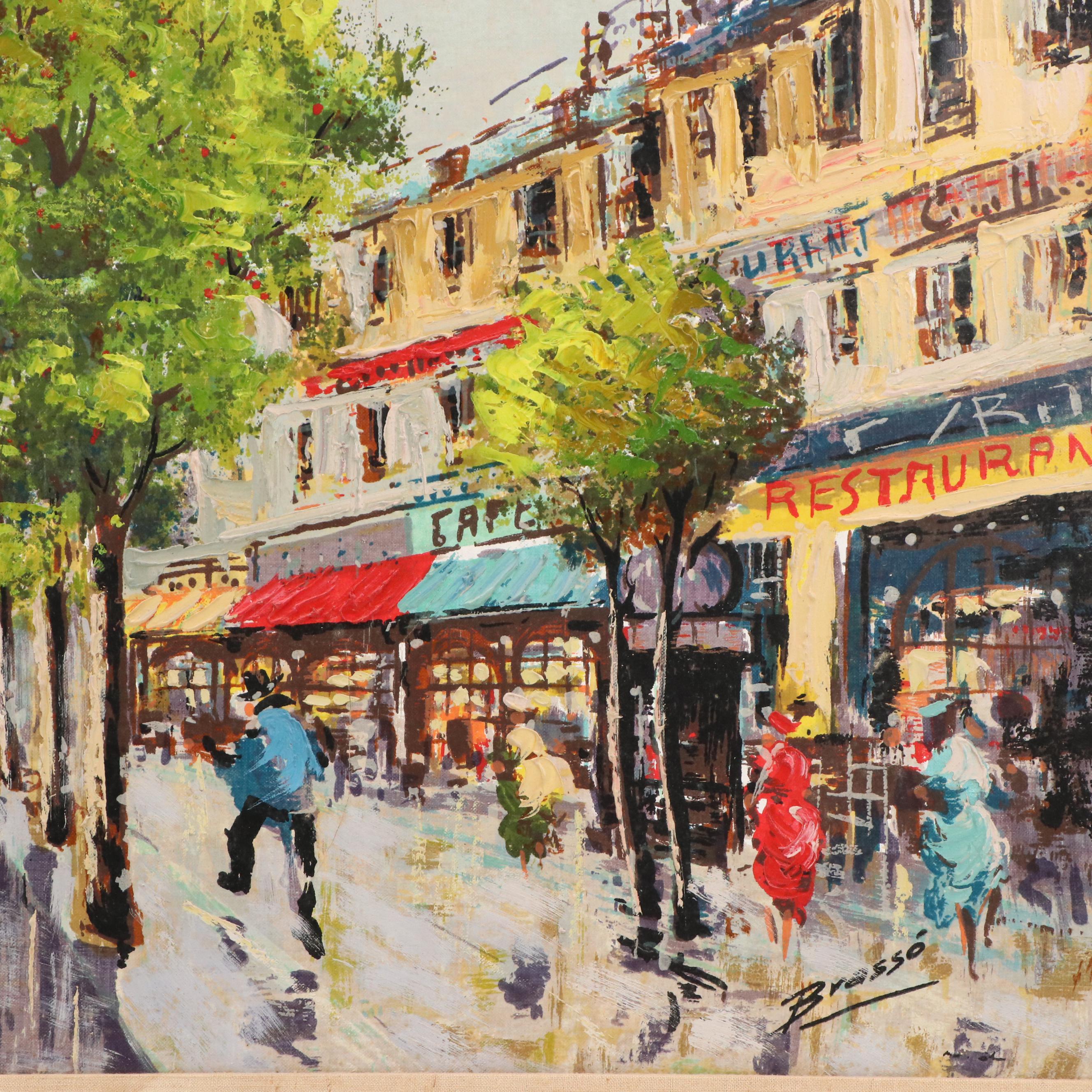 Brasso Embellished Serigraph of Parisian Boulevard with Arc de Triomphe