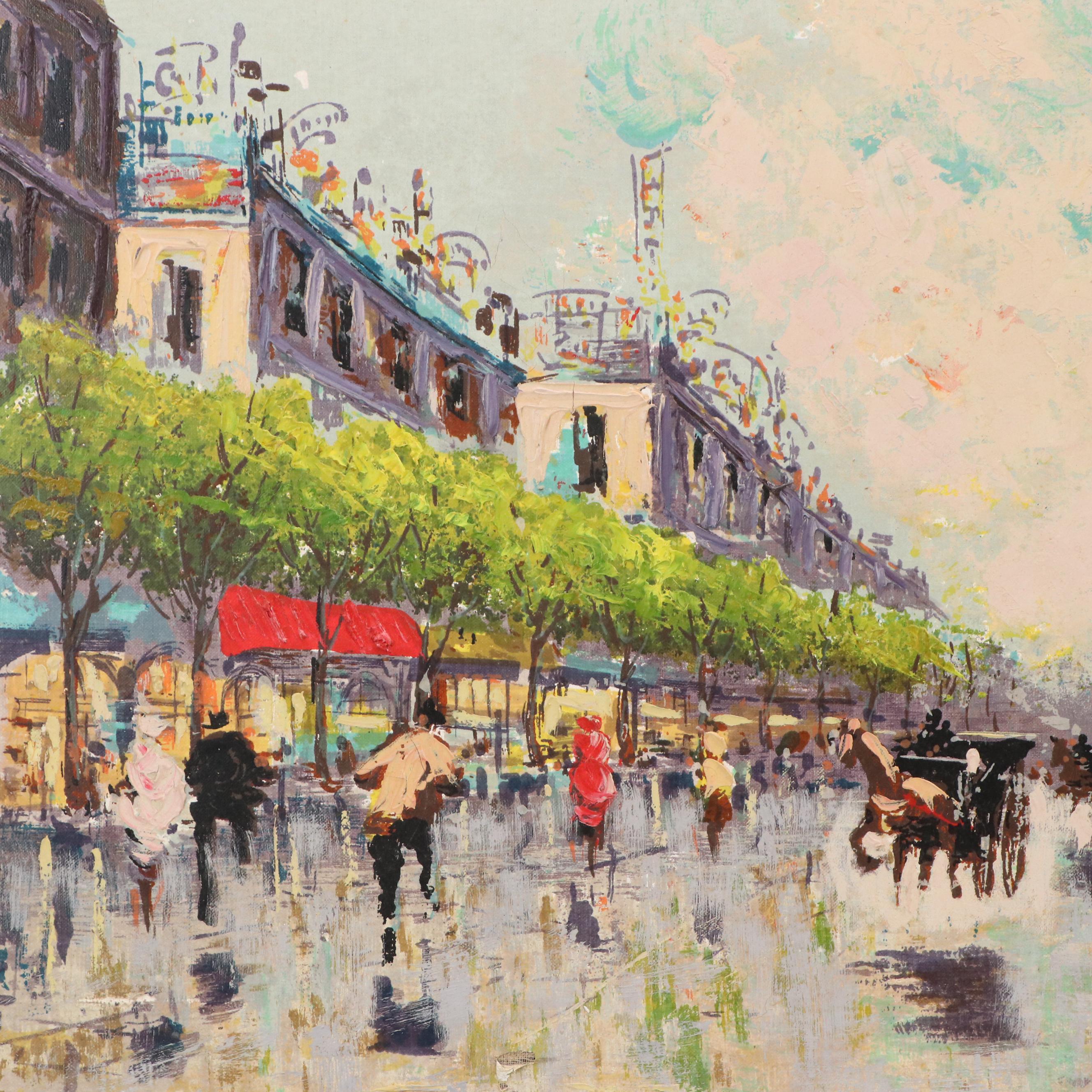 Brasso Embellished Serigraph of Parisian Boulevard with Arc de Triomphe