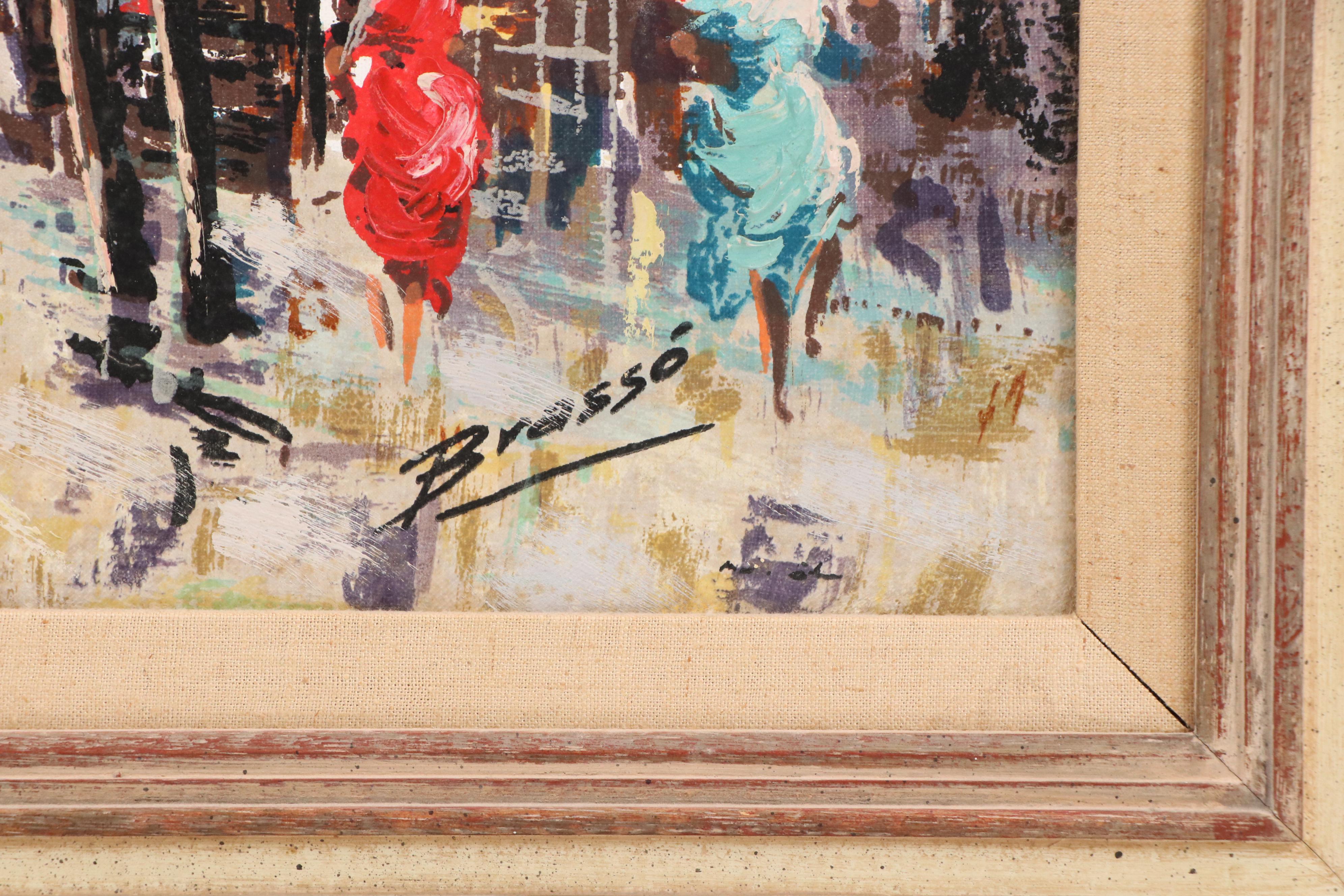 Brasso Embellished Serigraph of Parisian Boulevard with Arc de Triomphe