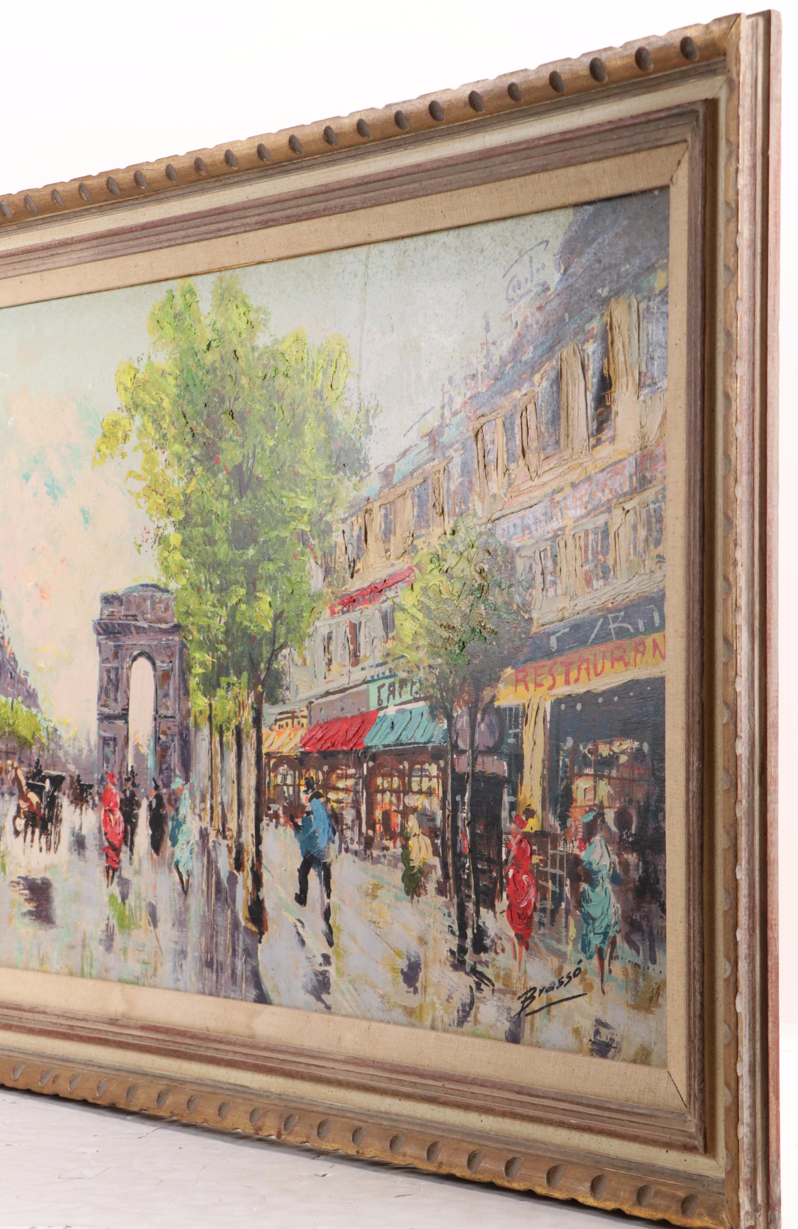 Brasso Embellished Serigraph of Parisian Boulevard with Arc de Triomphe