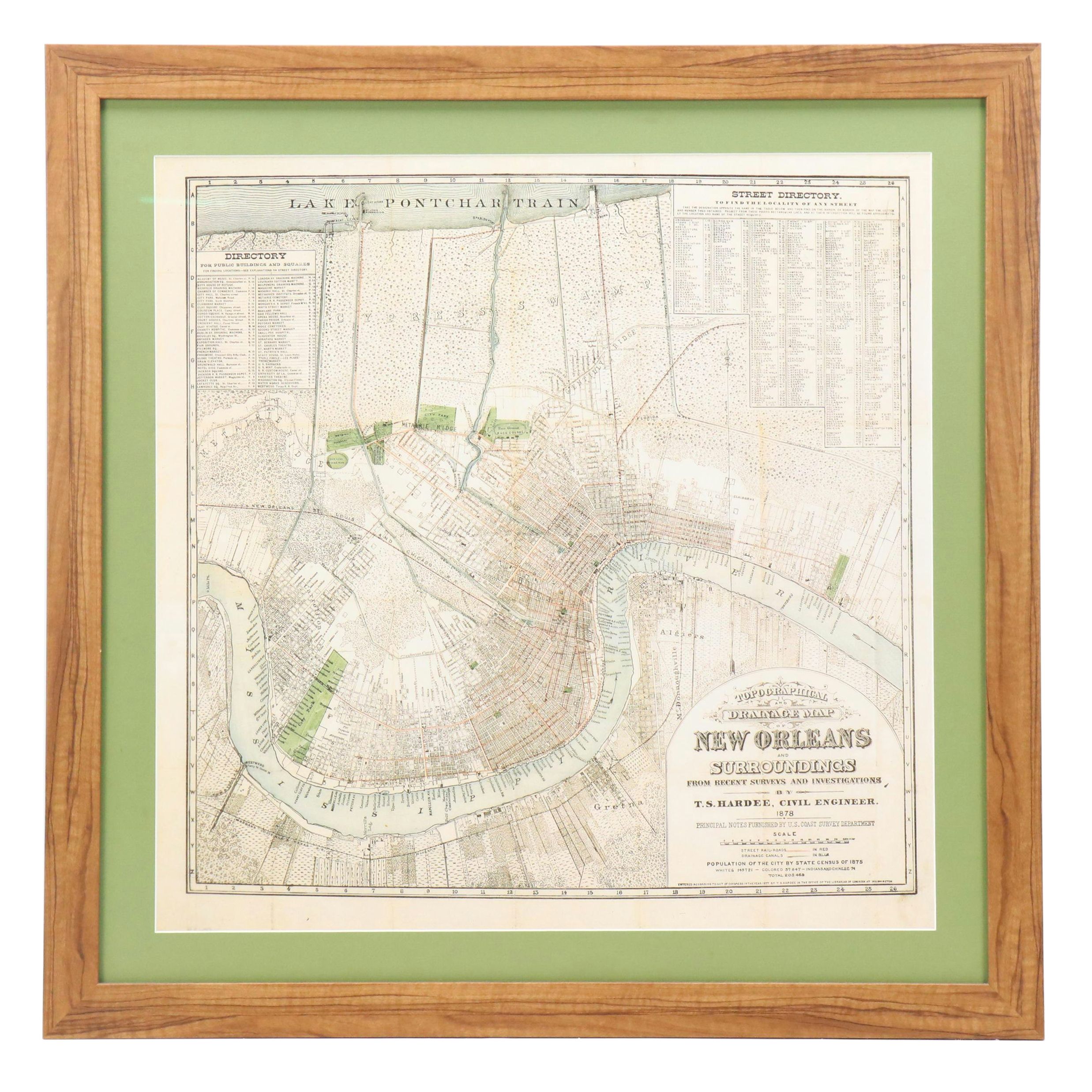Offset Lithograph Map "Topographical and Drainage Map of New Orleans..."