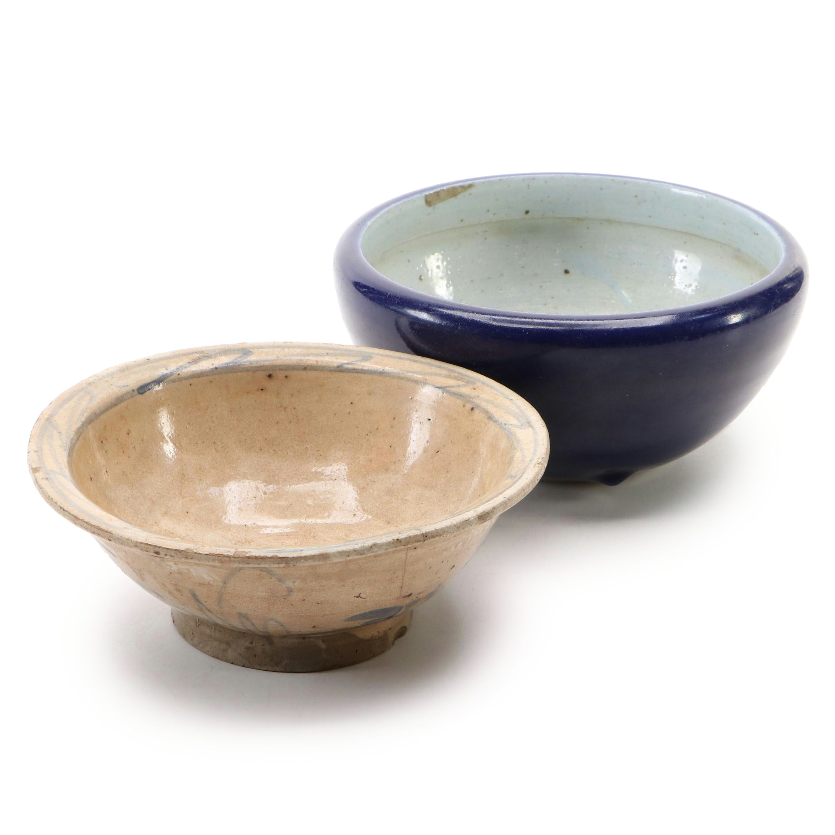 Sukhothai Footed Bowl with Chinese Cobalt Glazed Porcelain Bowl