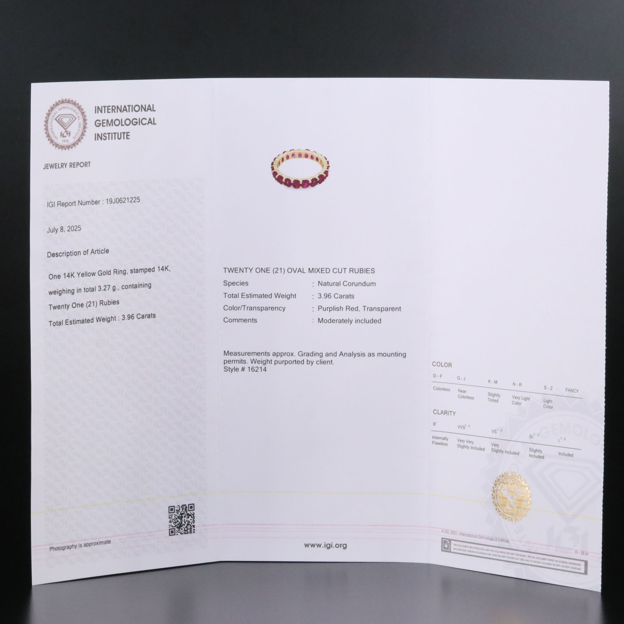 14K 3.96 CTW Ruby Eternity Band with IGI Report