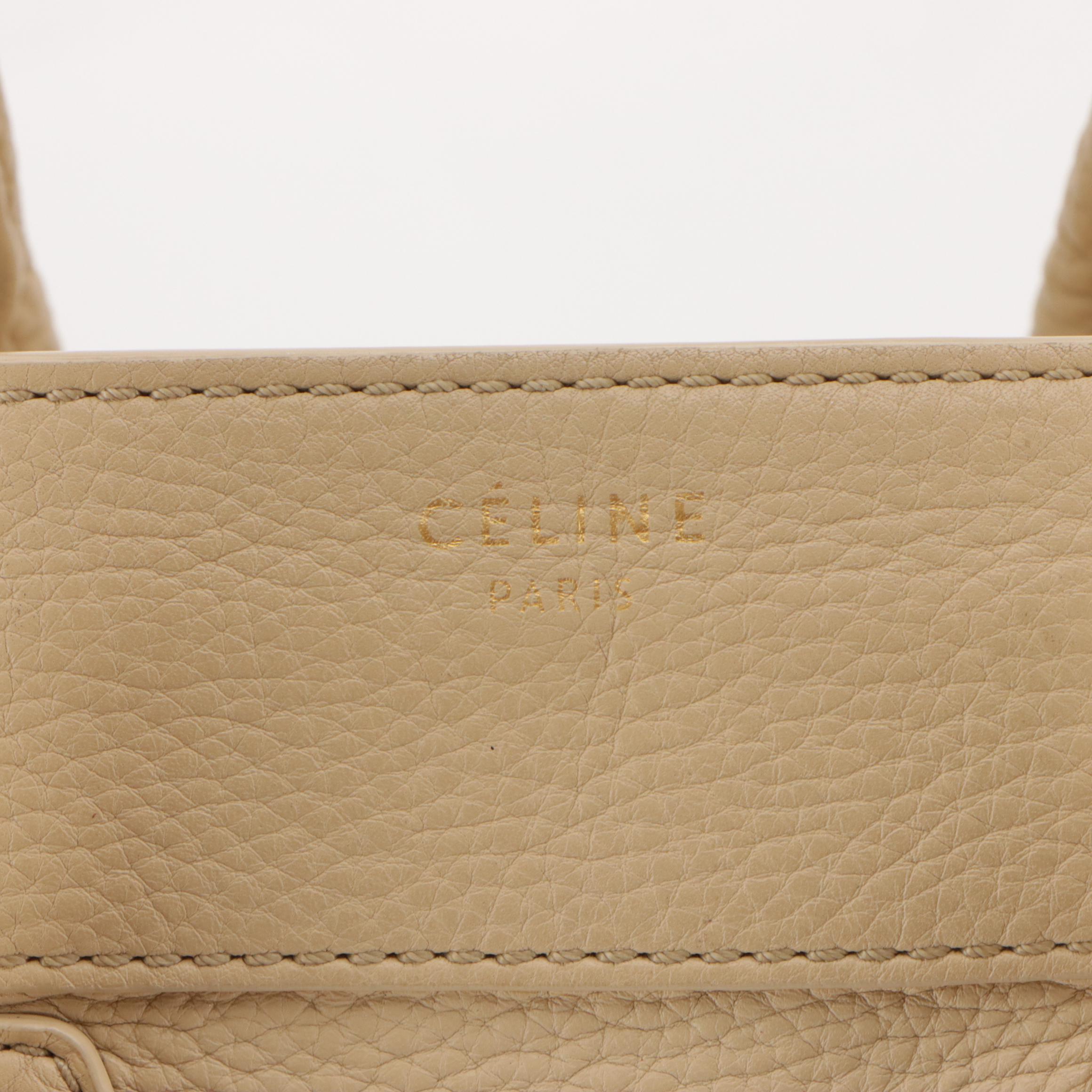 Céline Mini Luggage Tote in Beige Calfskin Leather
