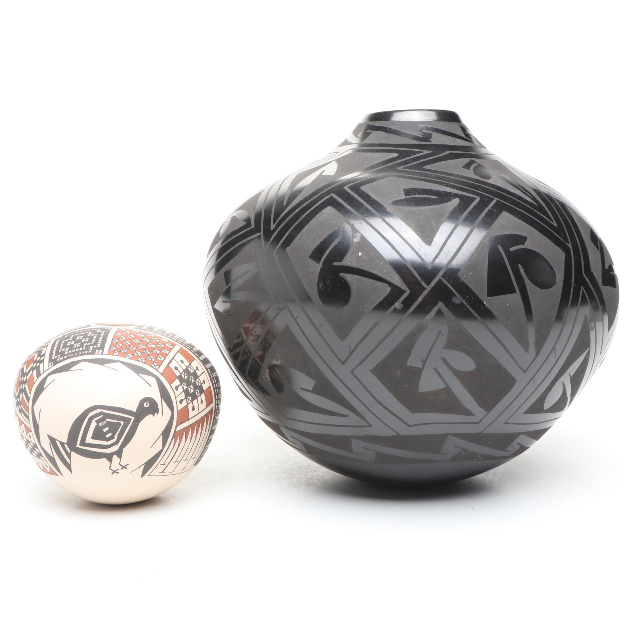 Silvia Silveira Blackware Pottery Vase and Armando Rodriguez Seed Bowl