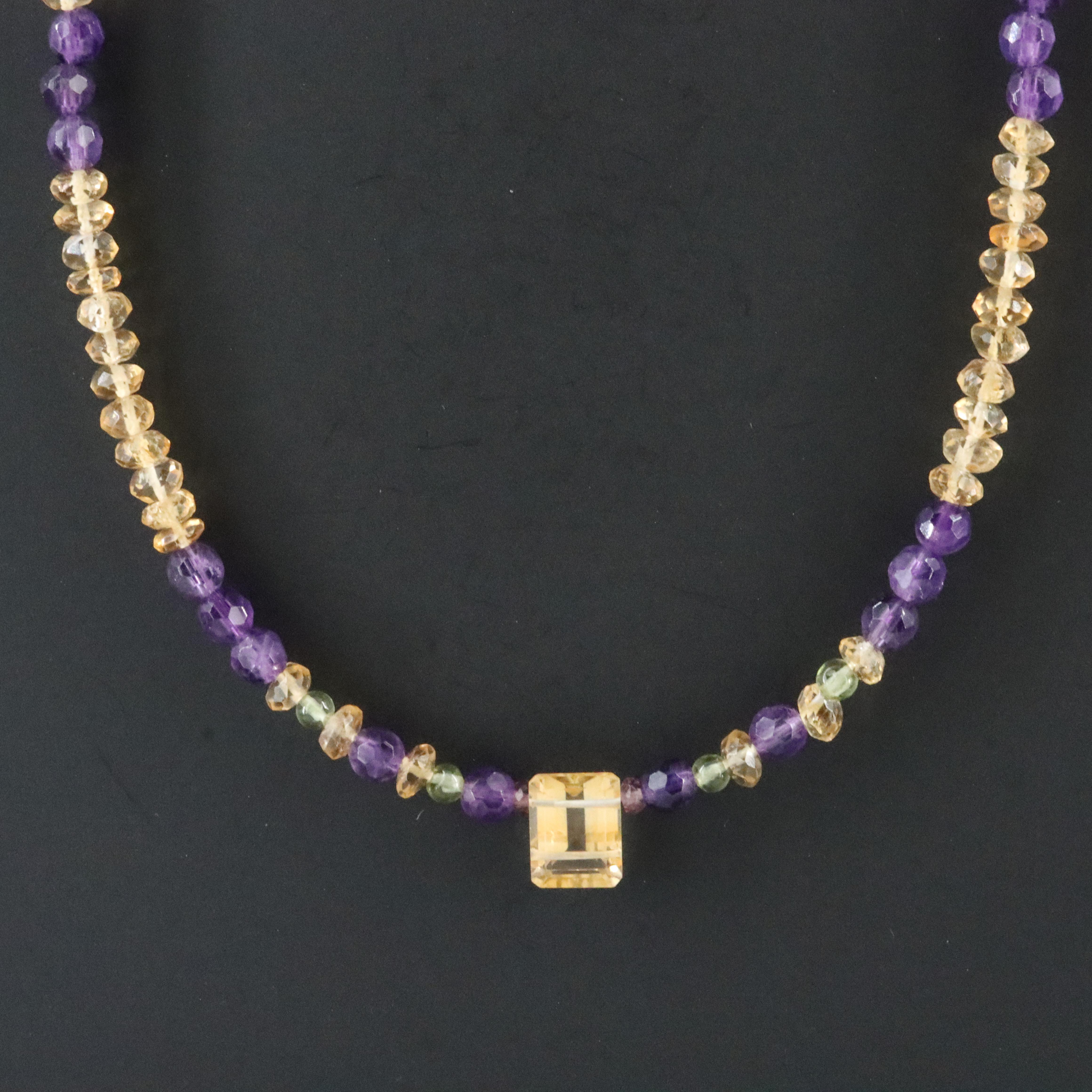 Citrine and Amethyst Bead Necklace with 14K Clasp
