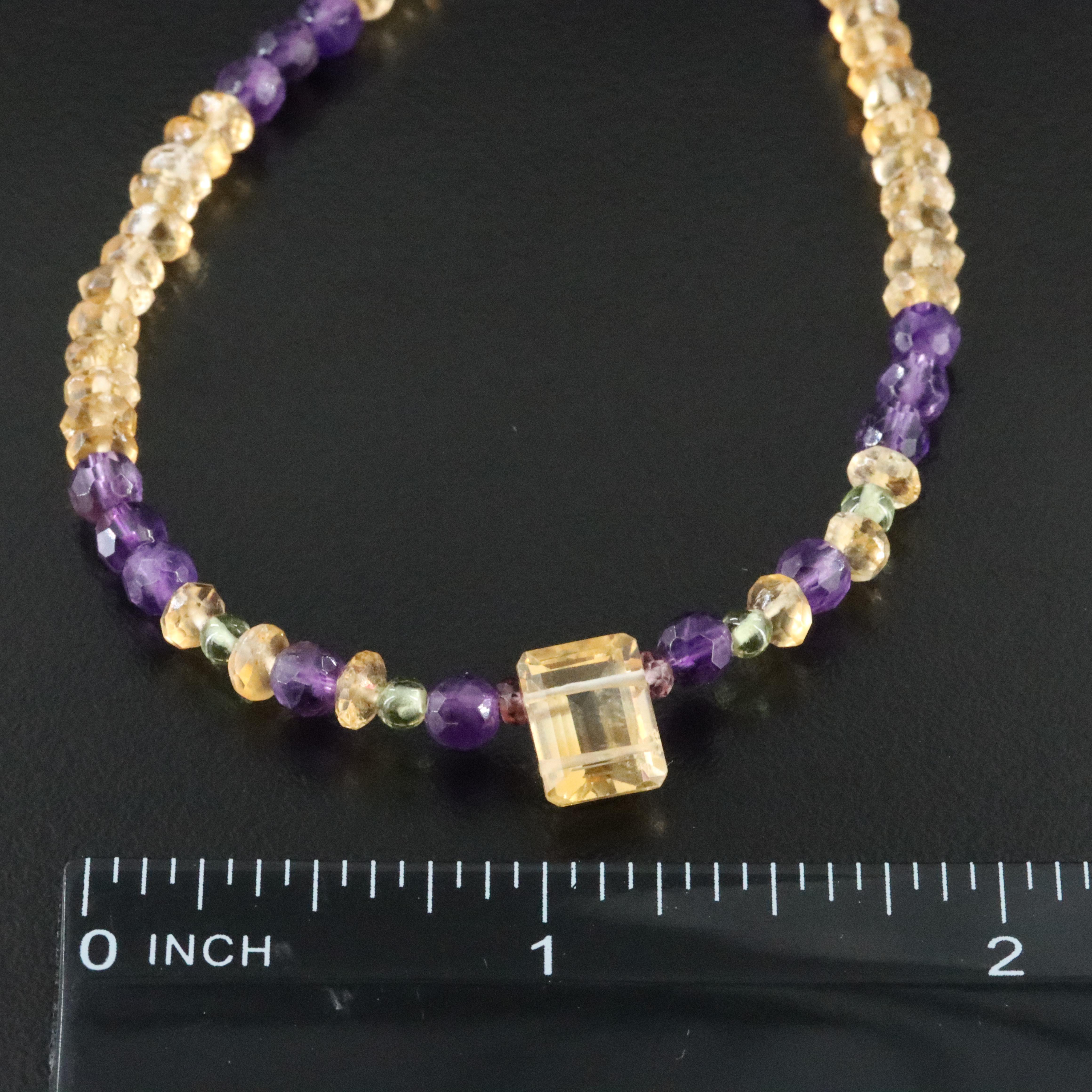 Citrine and Amethyst Bead Necklace with 14K Clasp