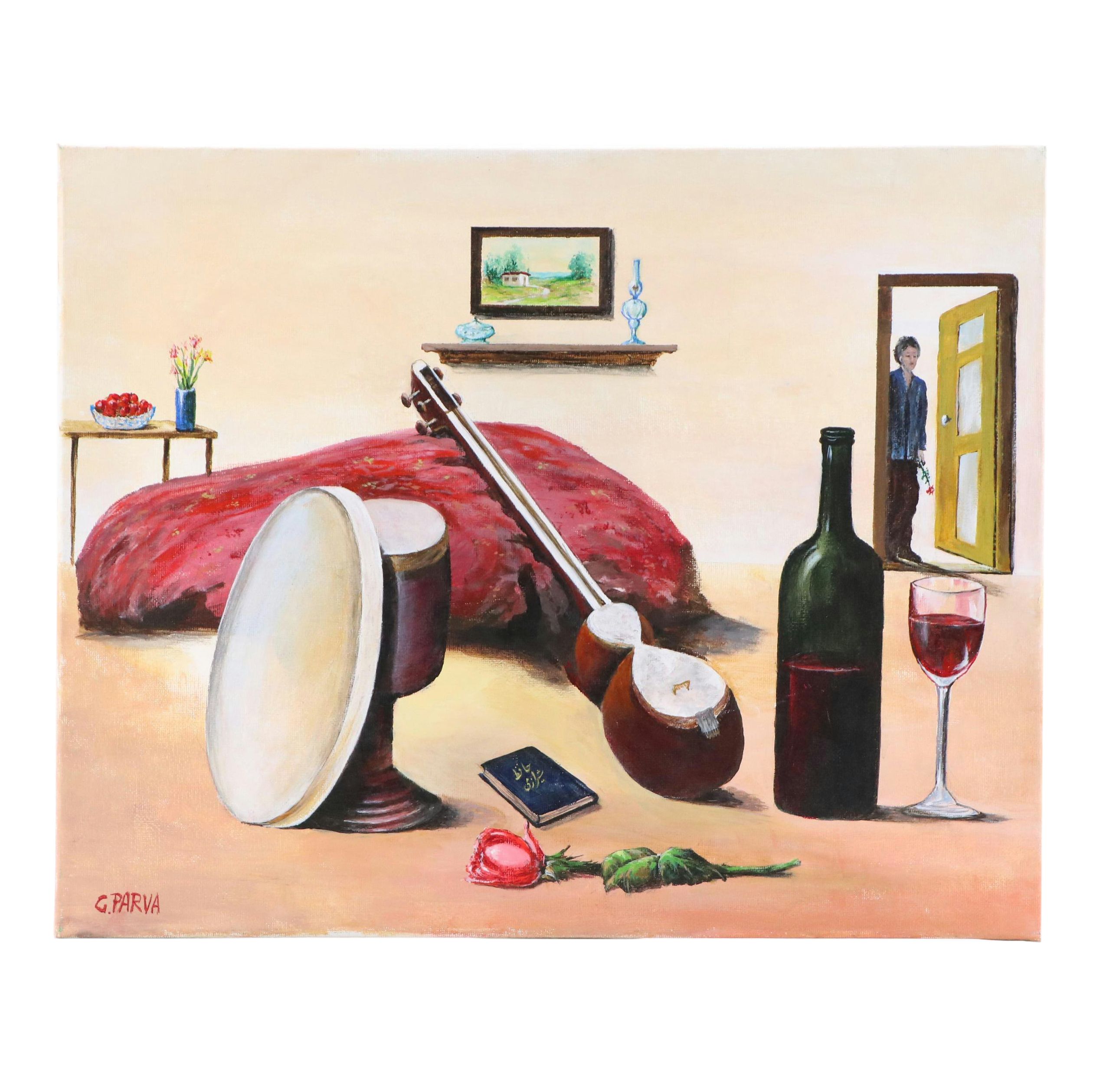 G. Parva Still Life Acrylic Painting, Late 20th Century