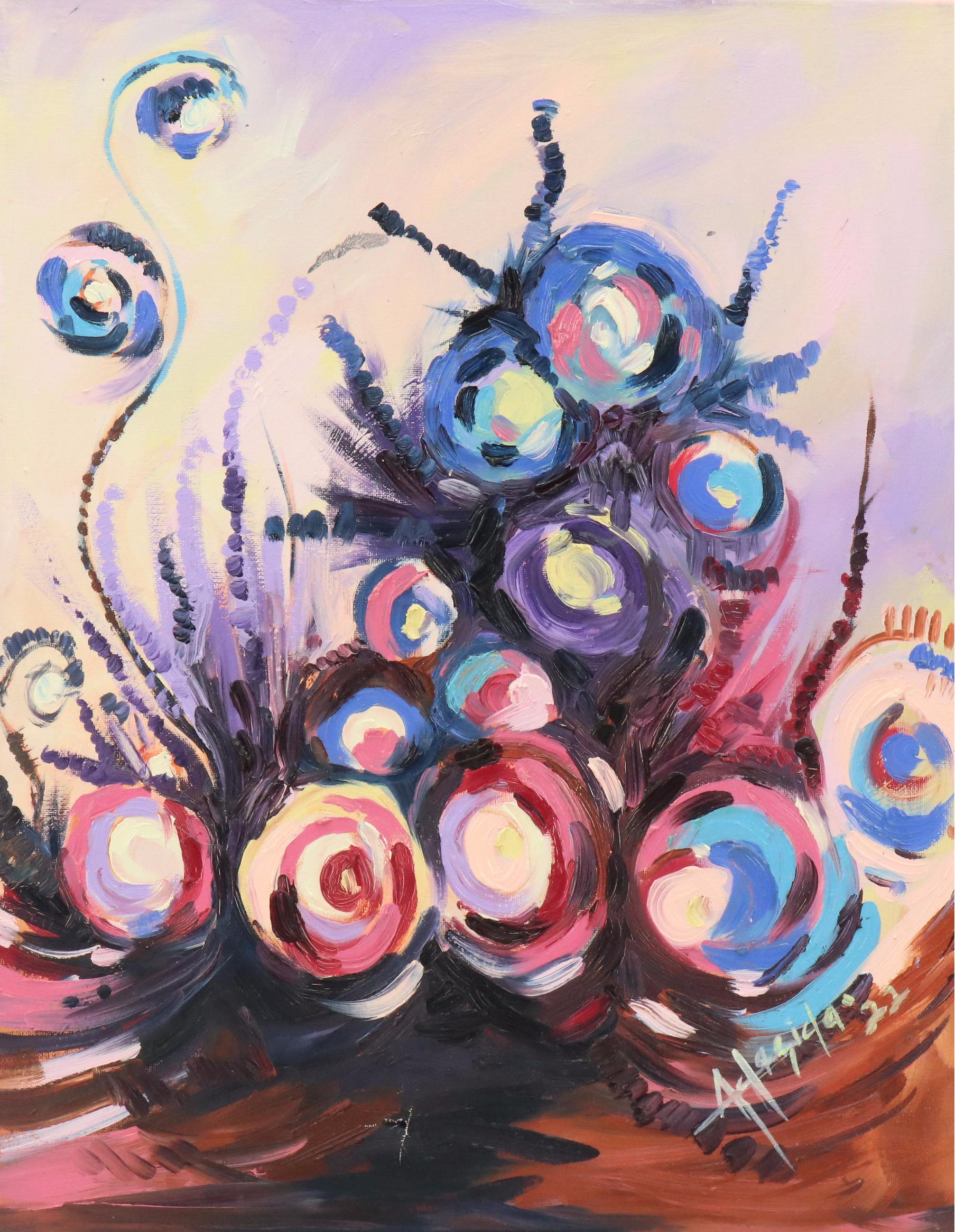 Adedotun Adesida Abstract Oil Painting with Circles, 2022