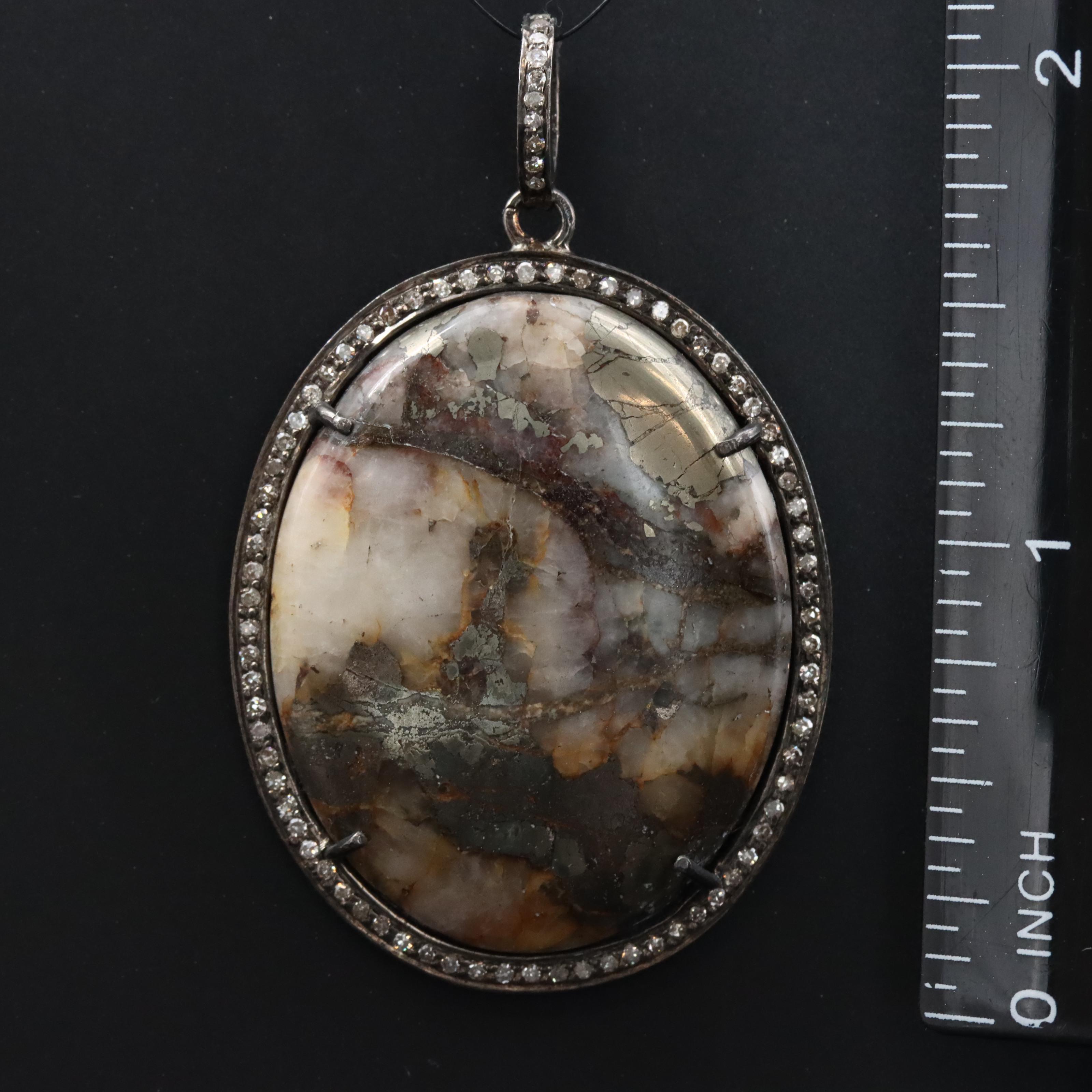 Sterling Pyrite in Quartz and Diamond Pendant Attributed to Sheryl Lowe