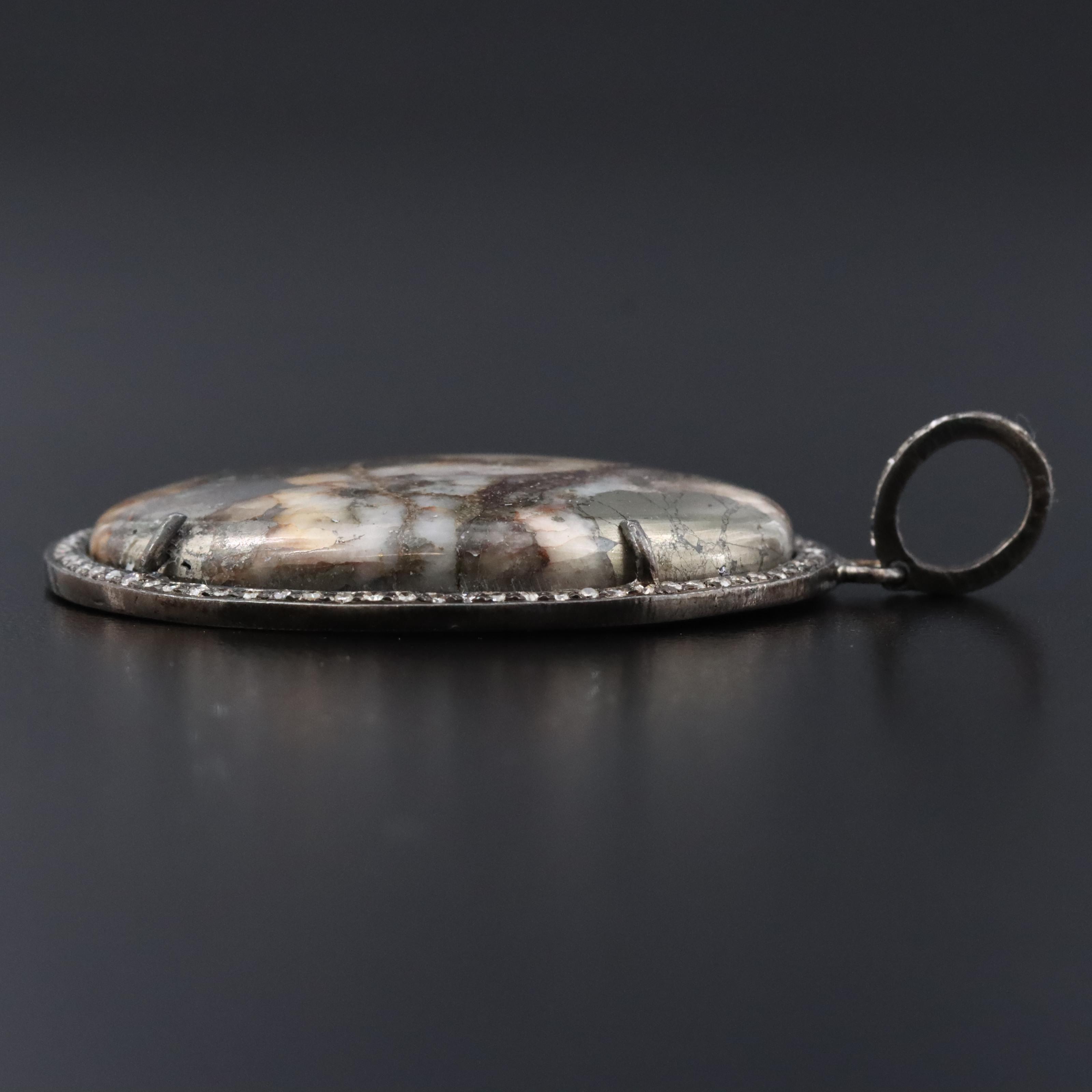 Sterling Pyrite in Quartz and Diamond Pendant Attributed to Sheryl Lowe