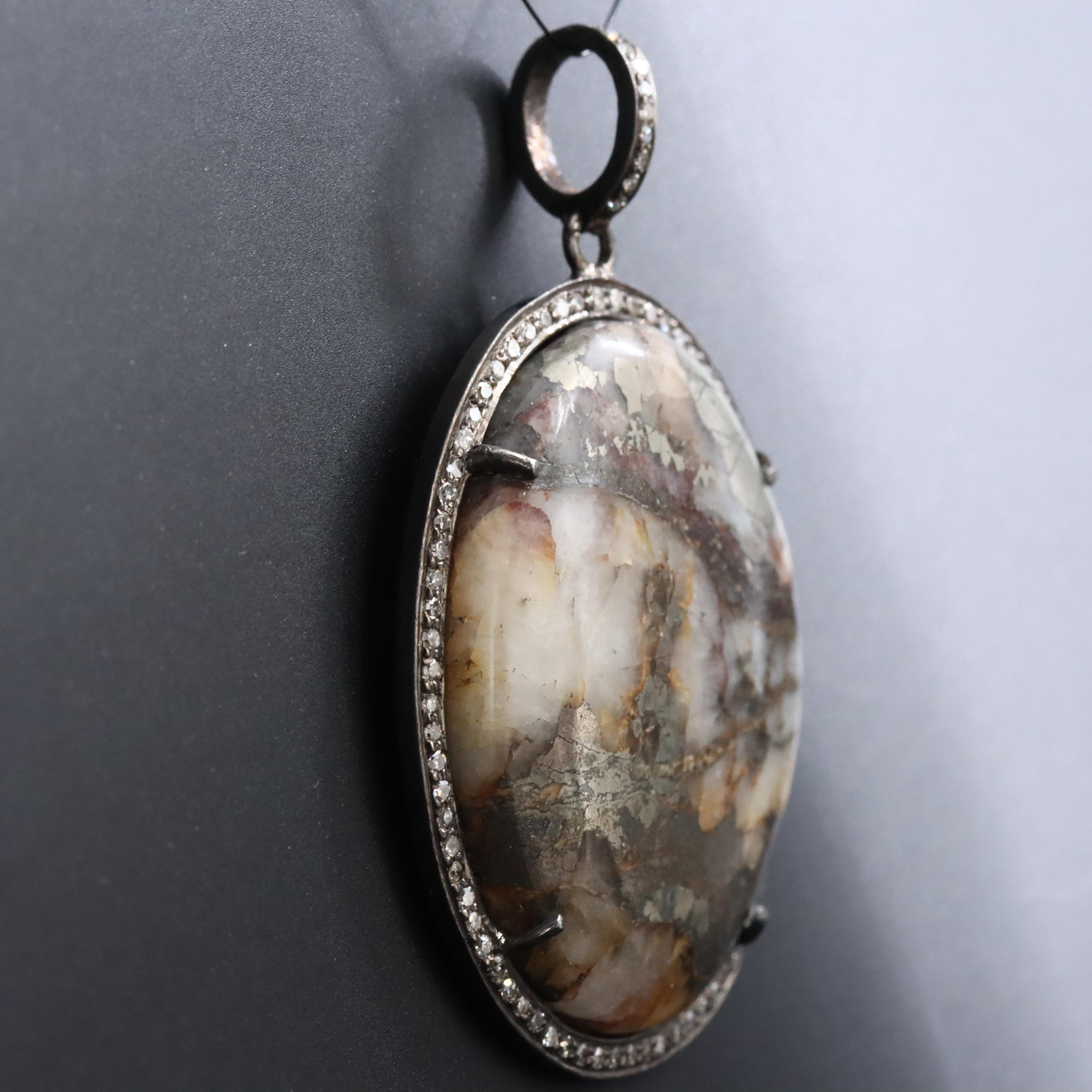 Sterling Pyrite in Quartz and Diamond Pendant Attributed to Sheryl Lowe