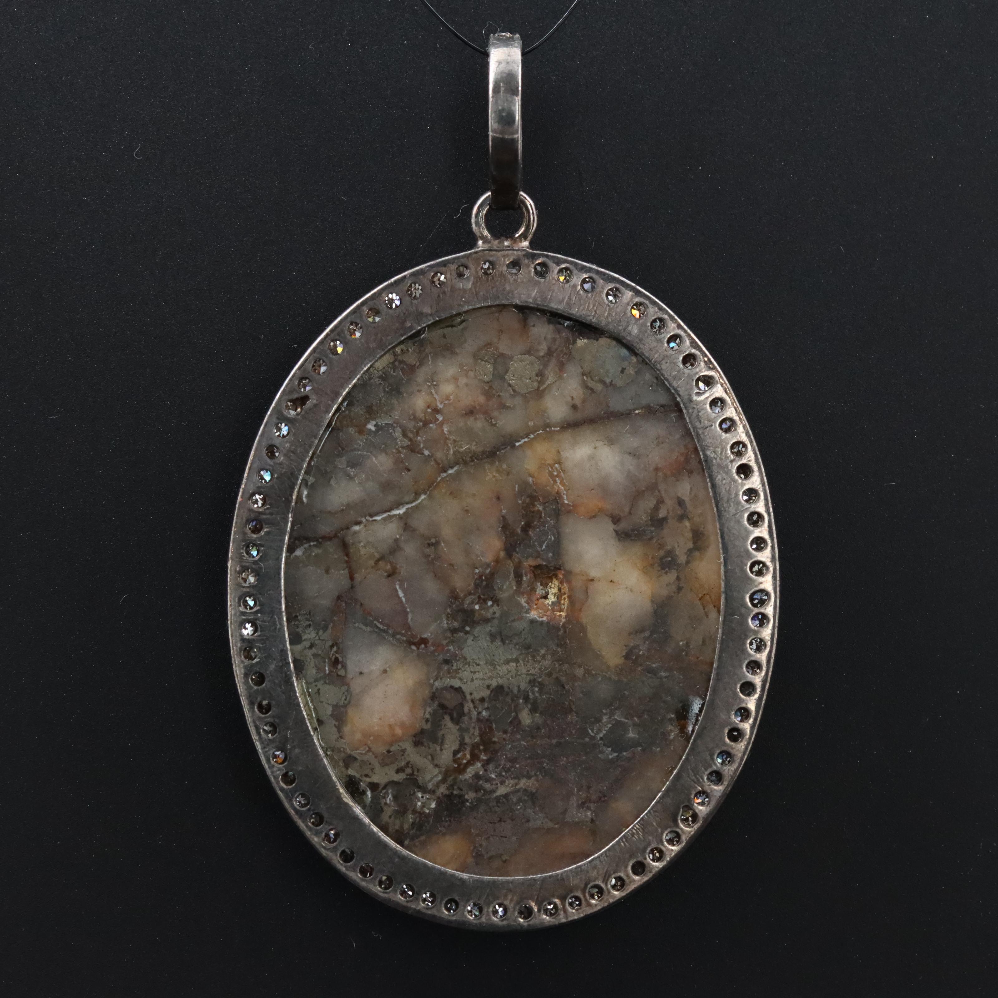 Sterling Pyrite in Quartz and Diamond Pendant Attributed to Sheryl Lowe