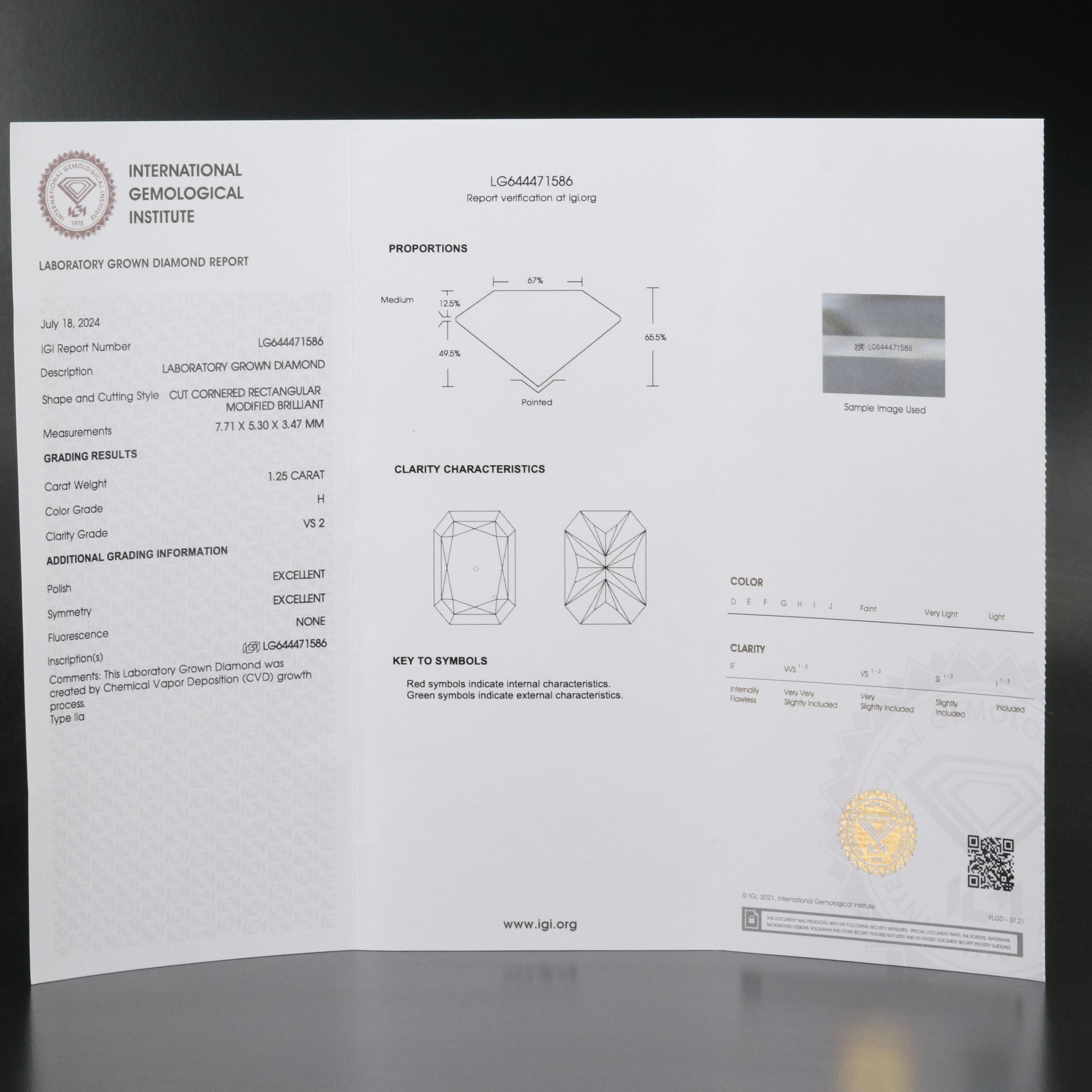 Loose 1.25 CT Lab Grown Diamond with IGI Report