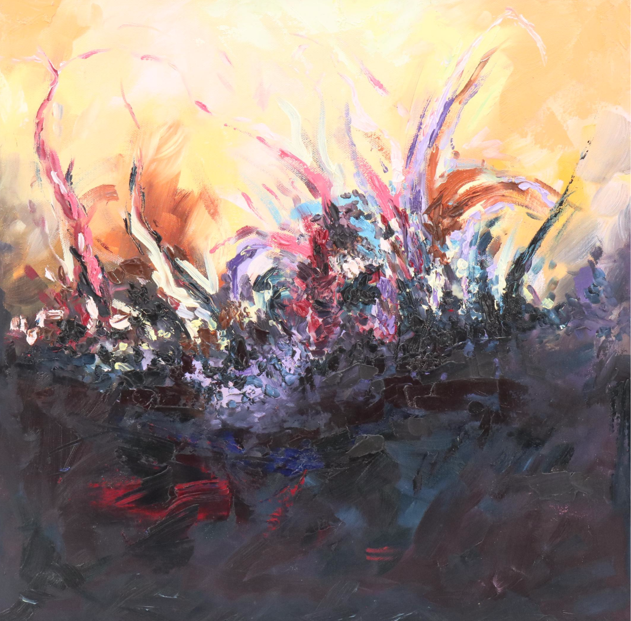 Adedotun Adesida Stylized Landscape Impasto Oil Painting, 21st Century