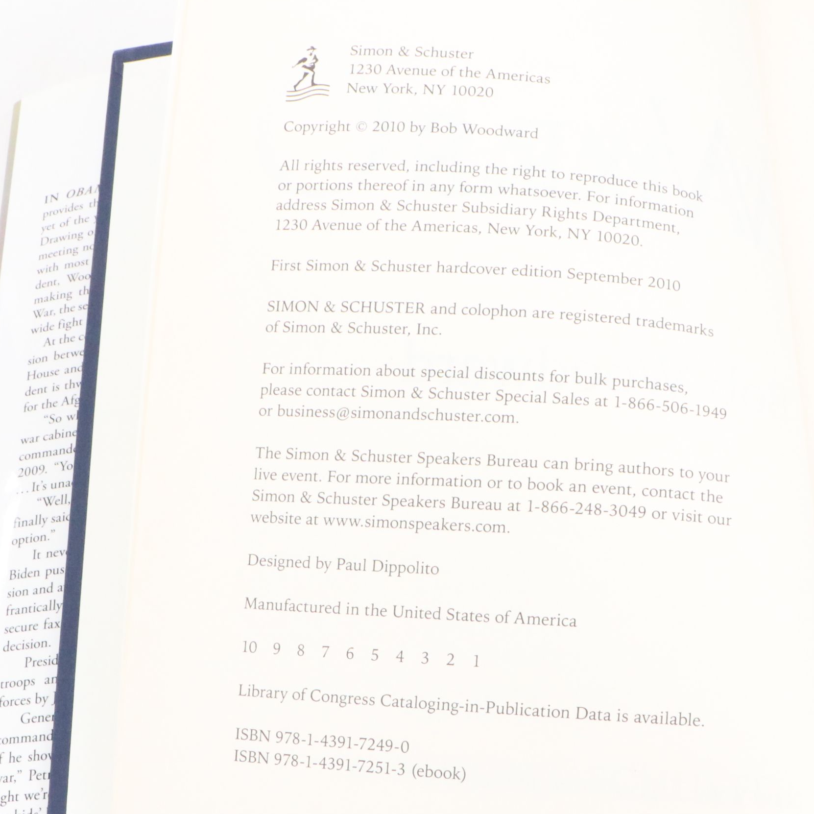 Signed "Obama's Wars" by Bob Woodward, 2010