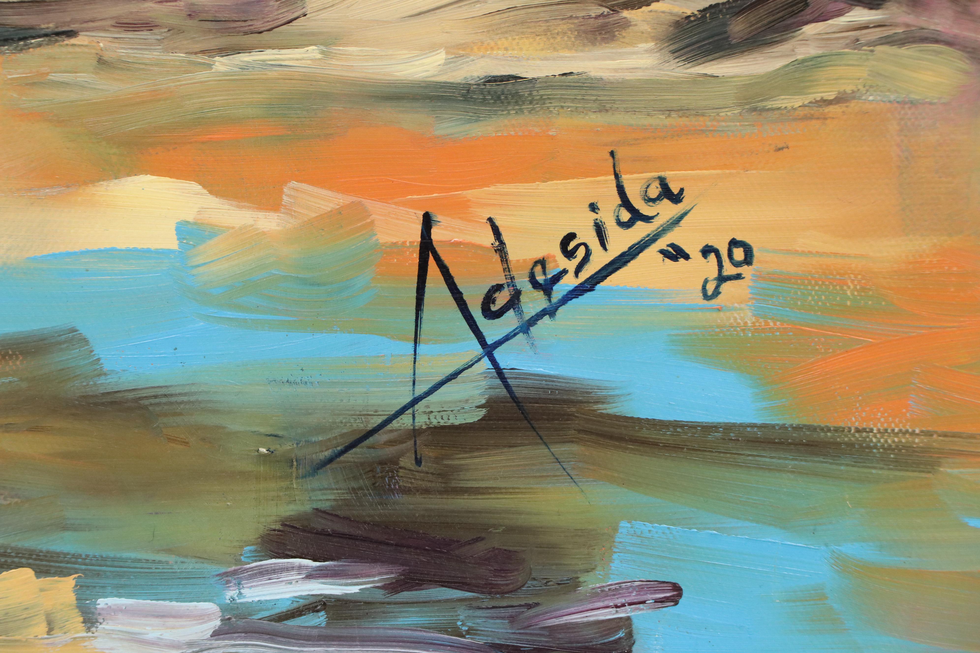 Adedotun Adesida Landscape Oil Painting Triptych with Trees, 2020