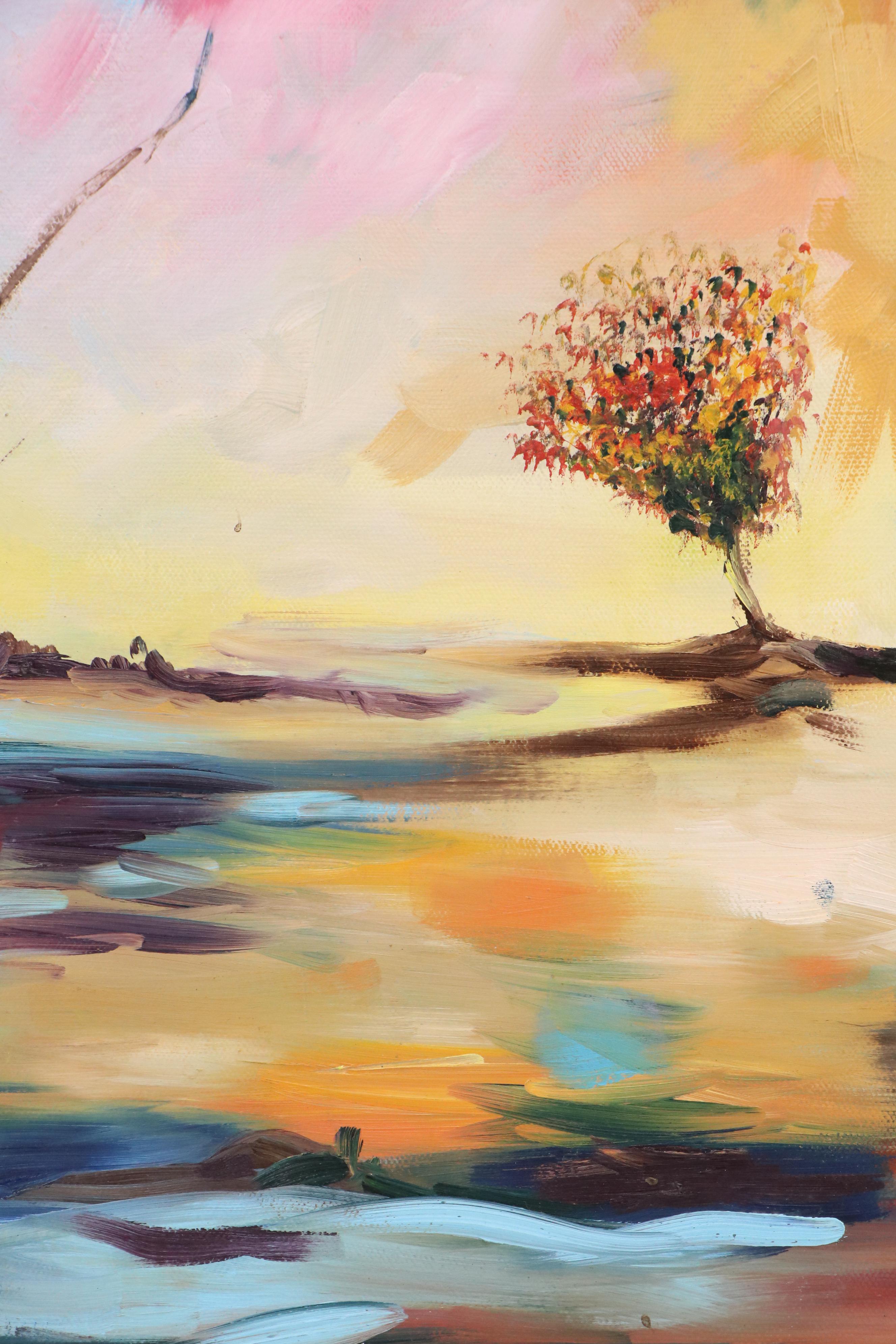 Adedotun Adesida Landscape Oil Painting Triptych with Trees, 2020