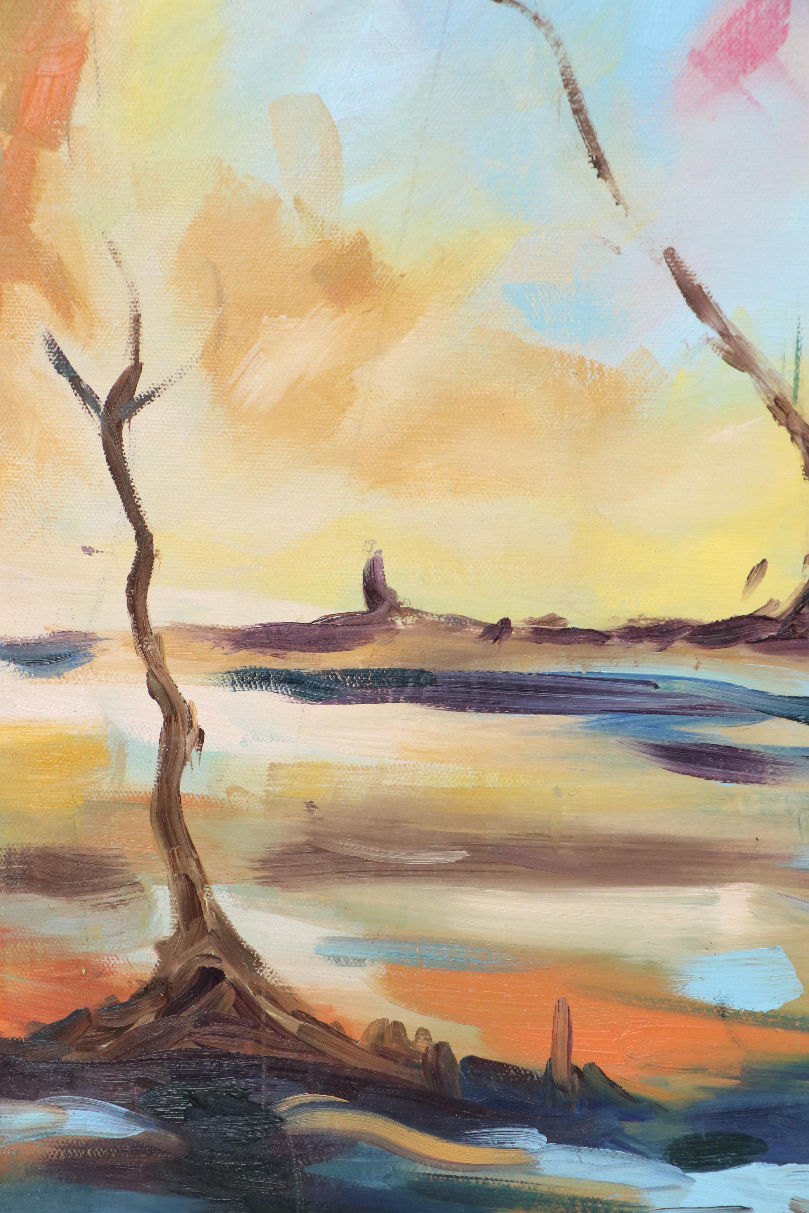 Adedotun Adesida Landscape Oil Painting Triptych with Trees, 2020