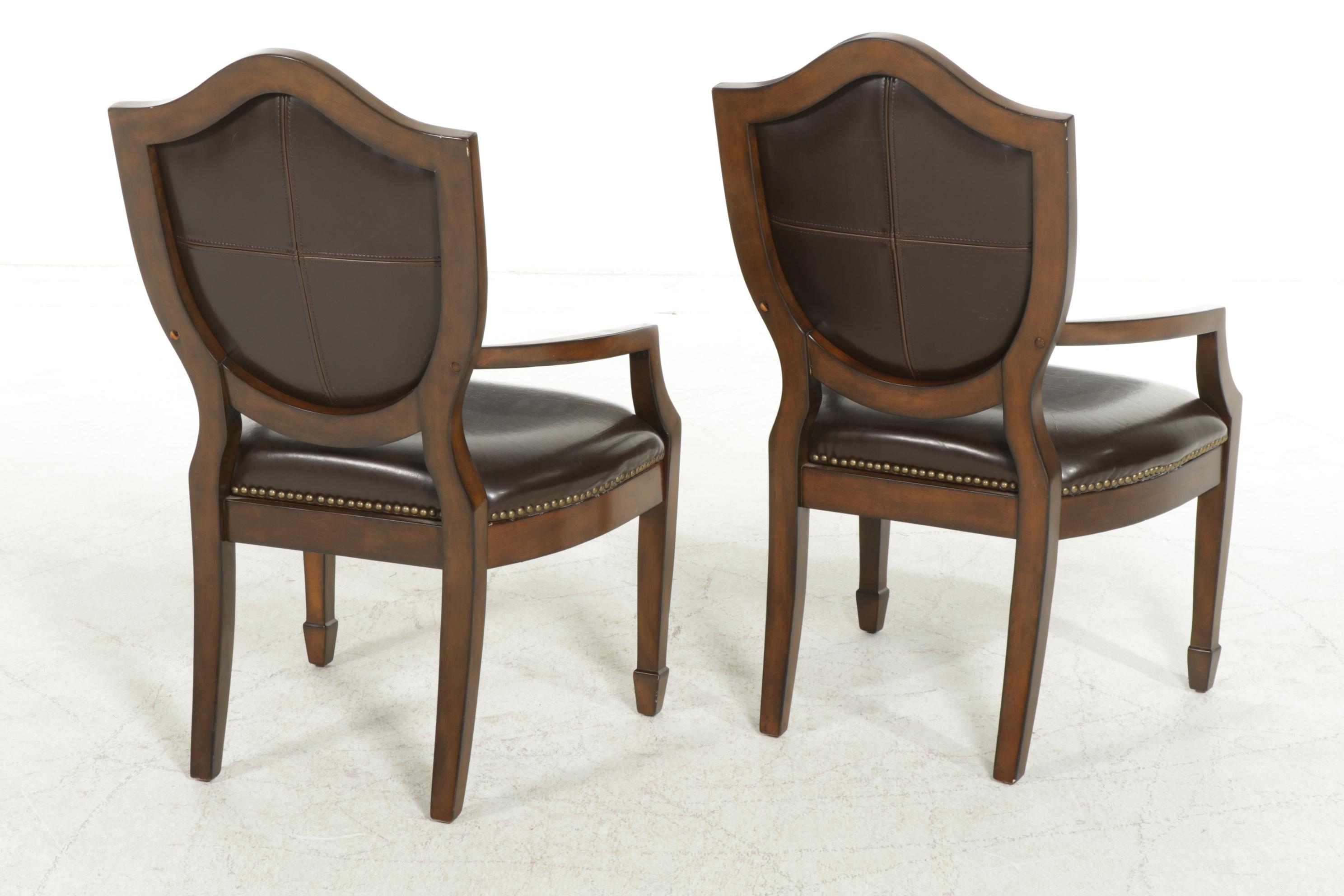 Pair of Hepplewhite Style Shield -Back Armchairs with Faux Leather Upholstery