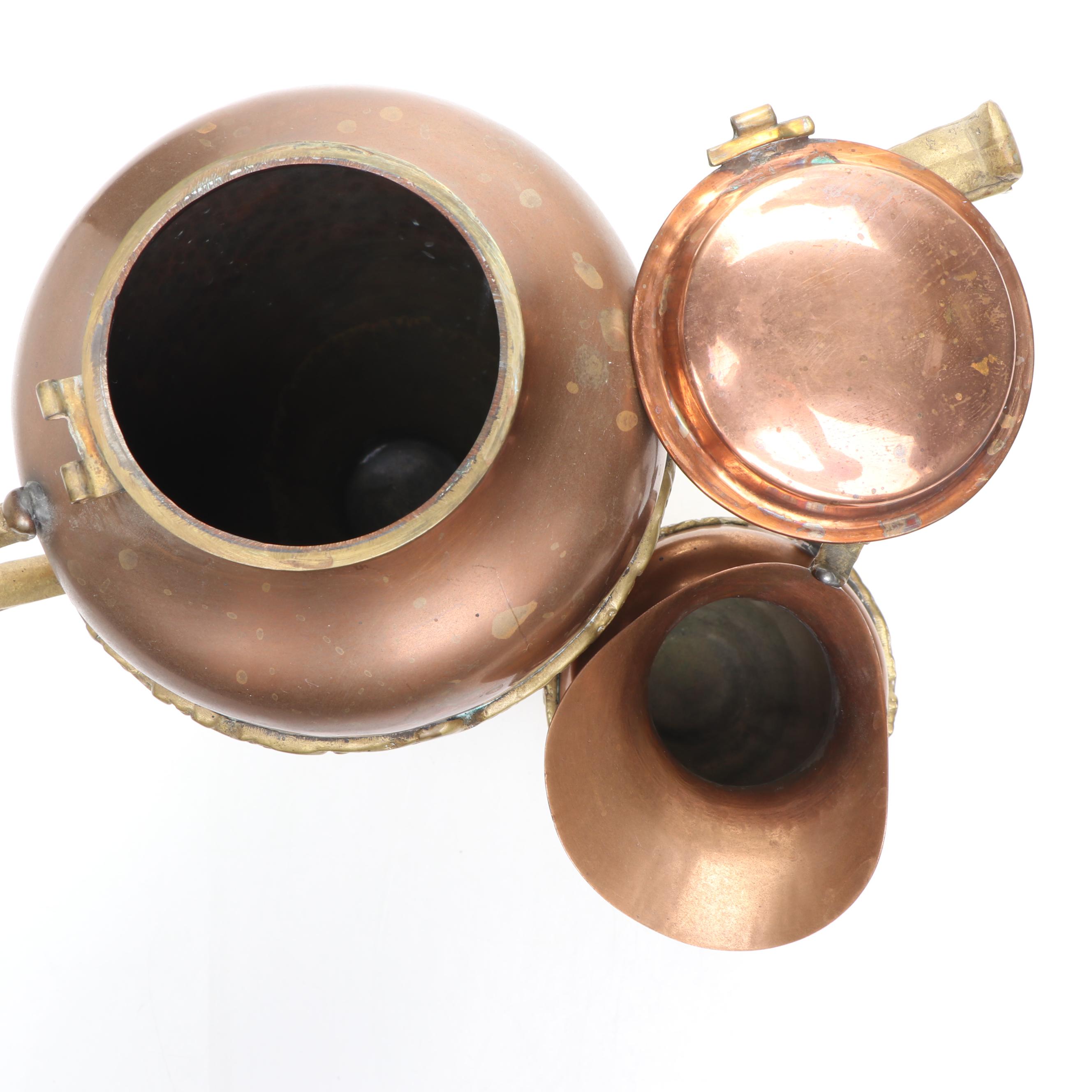 Anglo Indian Style Copper and Brass Tea Set, 20th Century