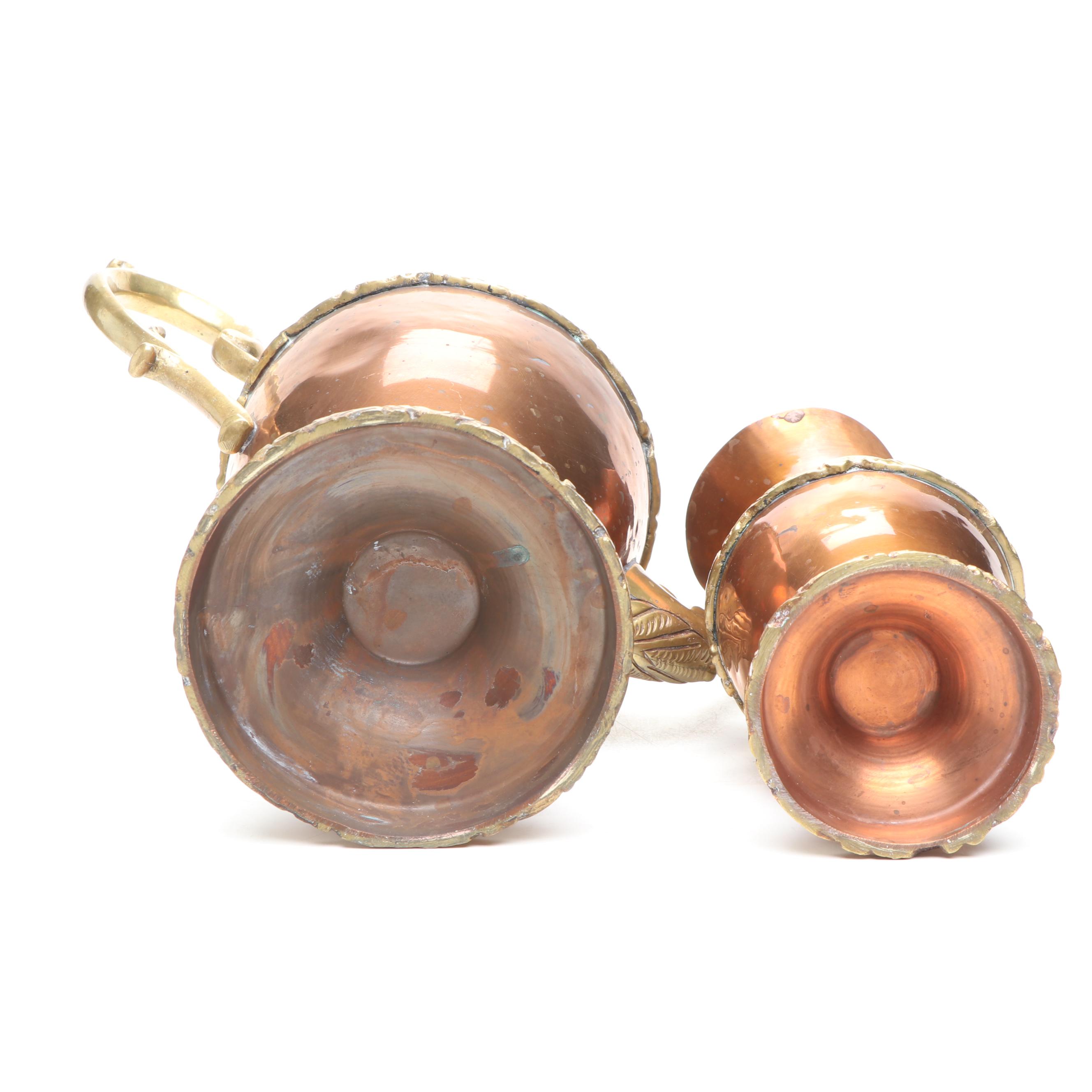 Anglo Indian Style Copper and Brass Tea Set, 20th Century